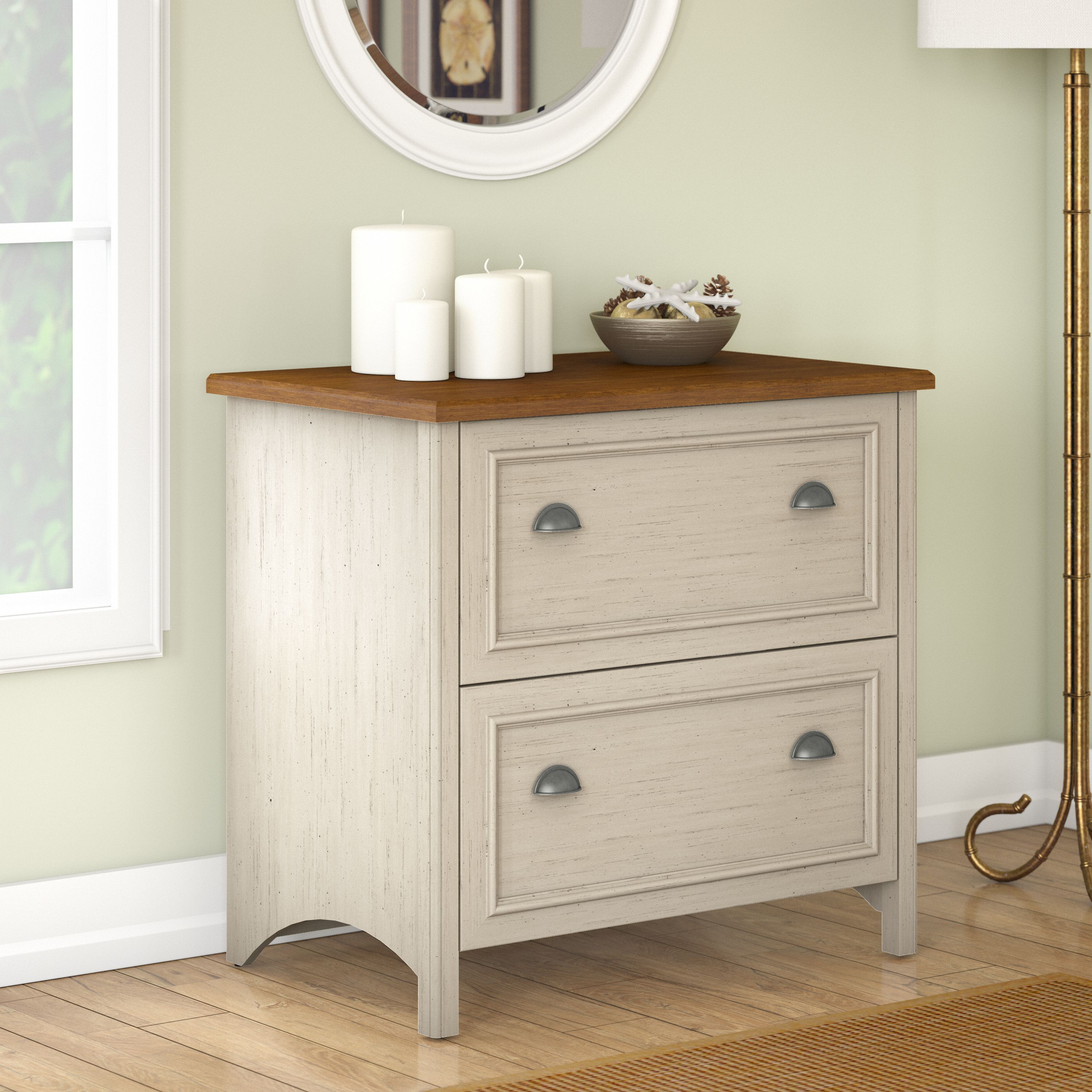 Shop Bush Furniture Fairview 2 Drawer Lateral File Cabinet 01 WC53284-03 #color_antique white/tea maple
