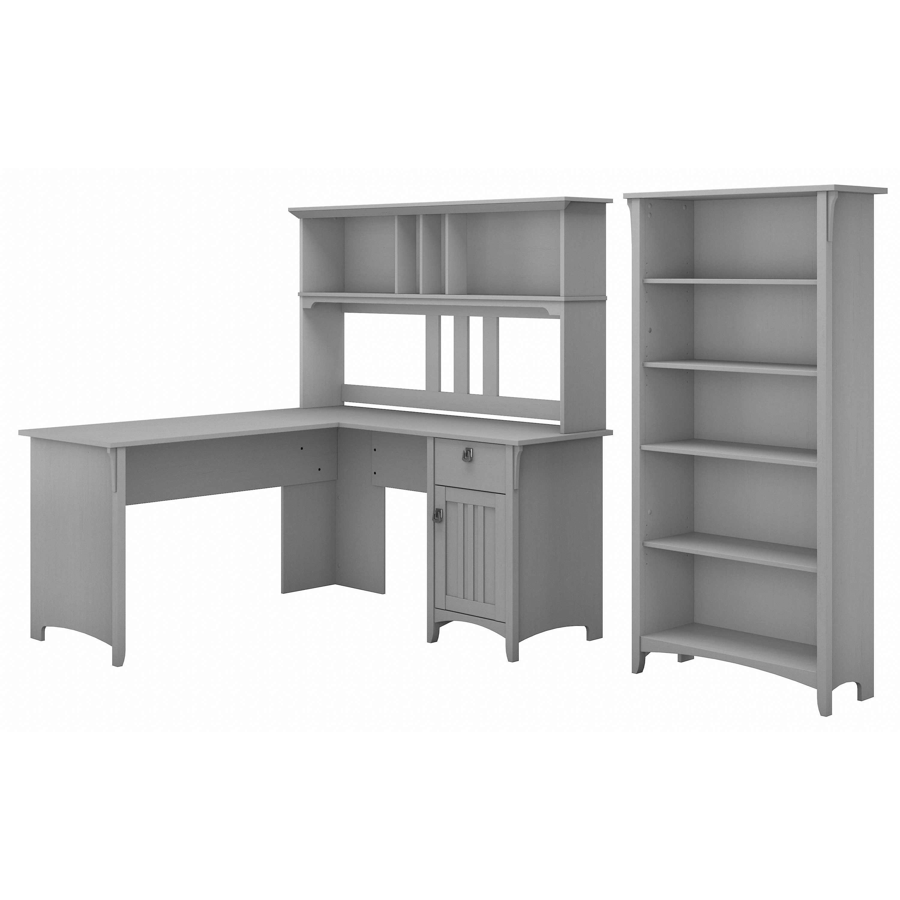 Shop Bush Furniture Salinas 60W L Shaped Desk with Hutch and 5 Shelf Bookcase 02 SAL006CG #color_cape cod gray
