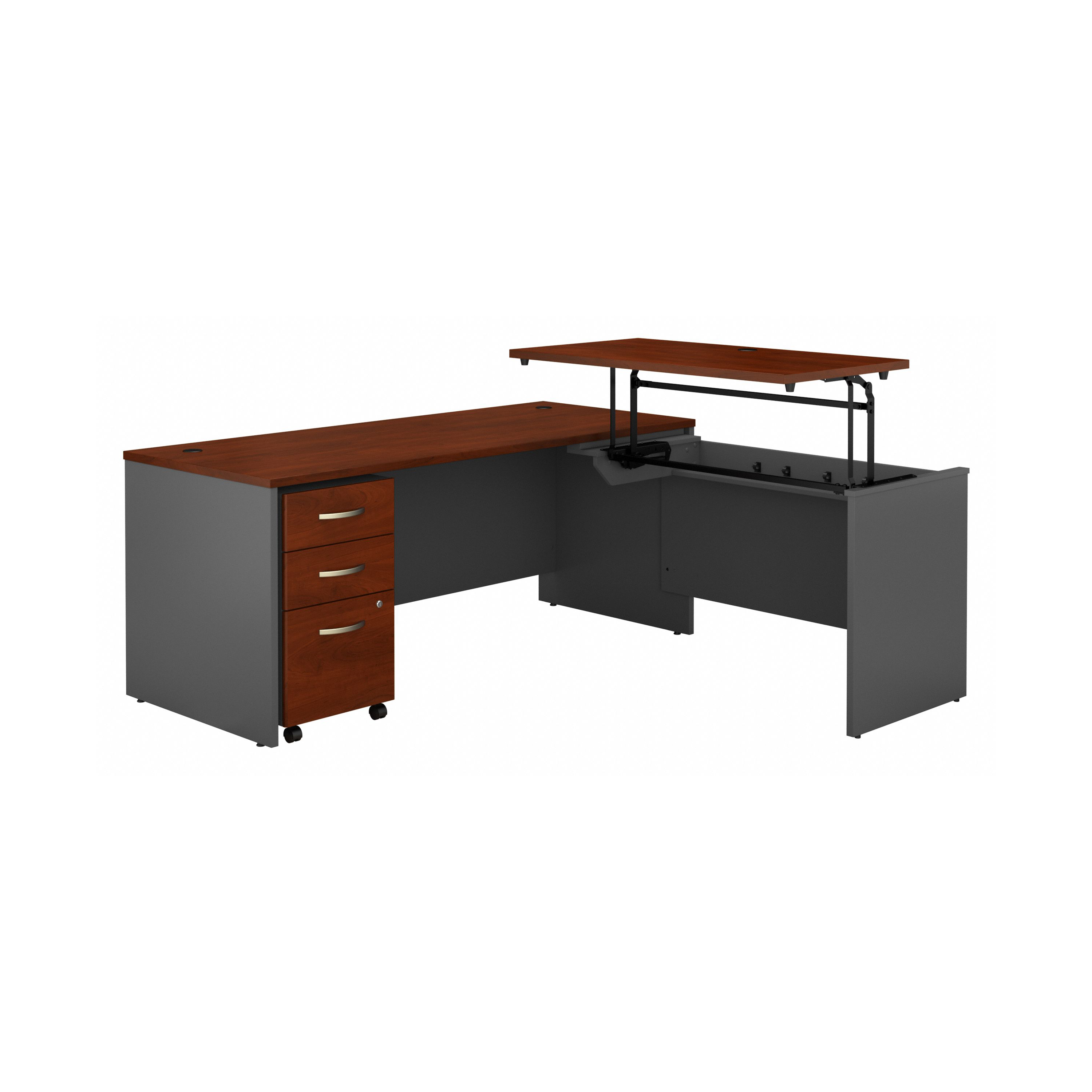 Shop Bush Business Furniture Series C 72W x 30D 3 Position Sit to Stand L Shaped Desk with Mobile File Cabinet 02 SRC125HCSU #color_hansen cherry/graphite gray