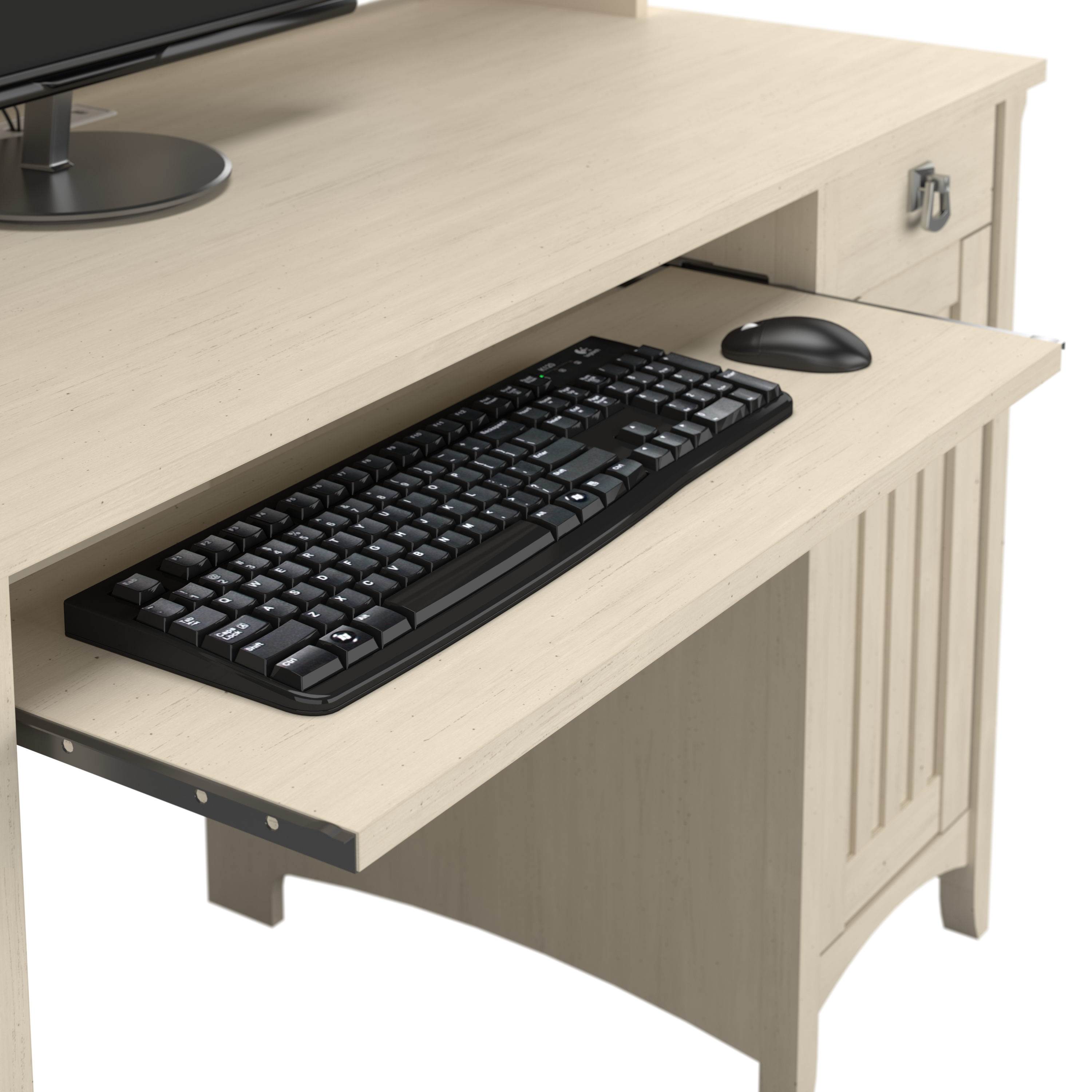 Shop Bush Furniture Salinas Mission Desk with Hutch, Lateral File Cabinet and 5 Shelf Bookcase 07 SAL002AW #color_antique white