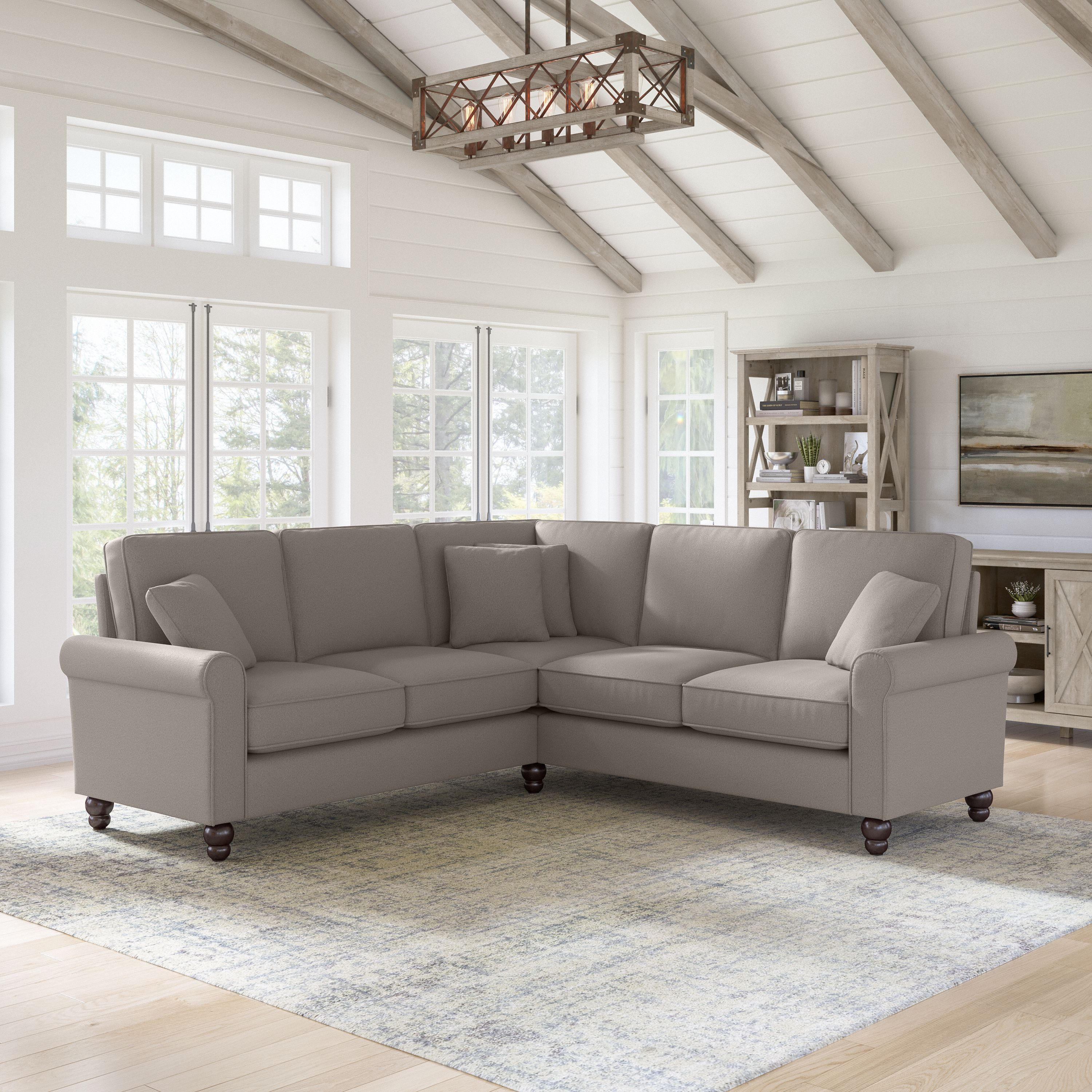 Shop Bush Furniture Hudson 87W L Shaped Sectional Couch 01 HDY86BBGH-03K #color_beige herringbone fabric