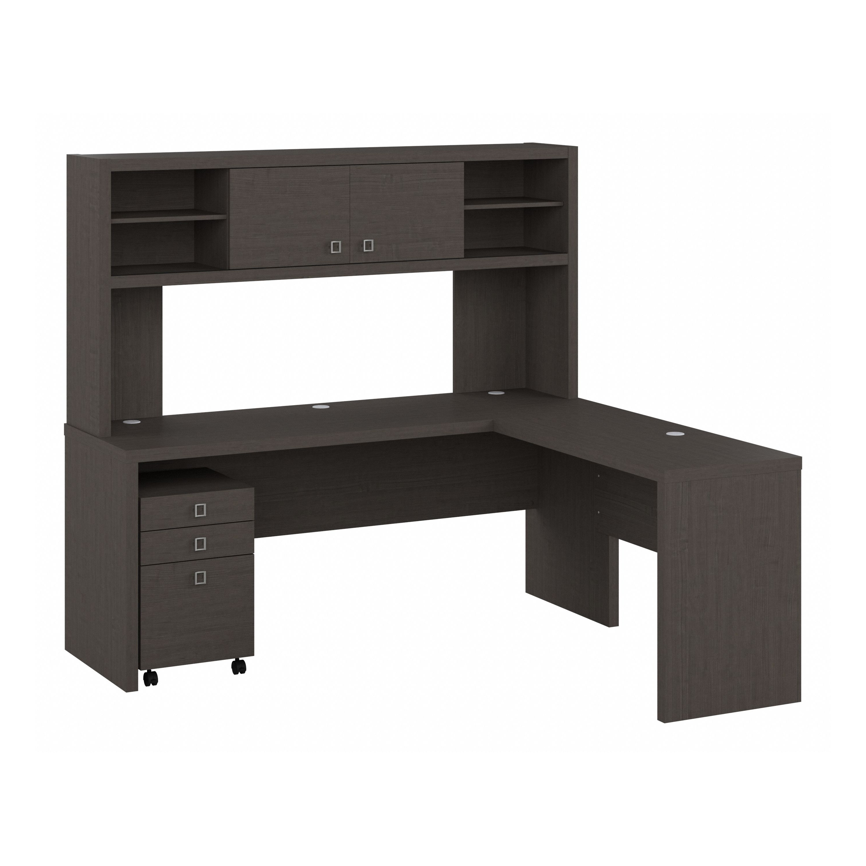 Shop Bush Business Furniture Echo 72W L Shaped Computer Desk with Hutch and 3 Drawer Mobile File Cabinet 02 ECH051CM #color_charcoal maple