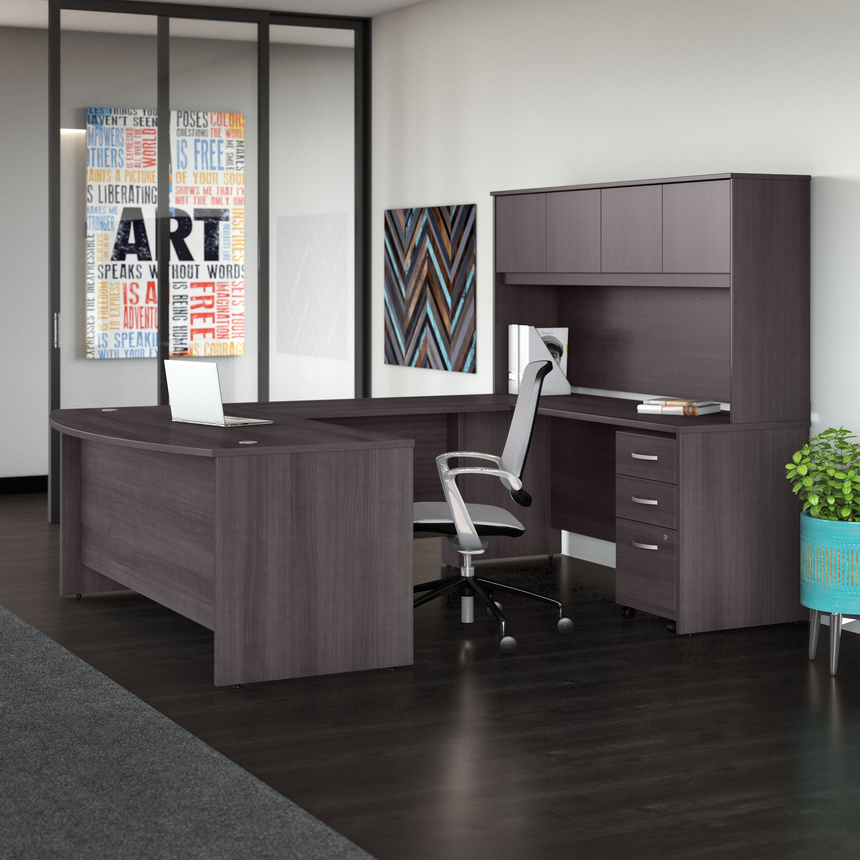Shop Bush Business Furniture Studio C 72W x 36D U Shaped Desk with Hutch and Mobile File Cabinet 01 STC003SGSU #color_storm gray