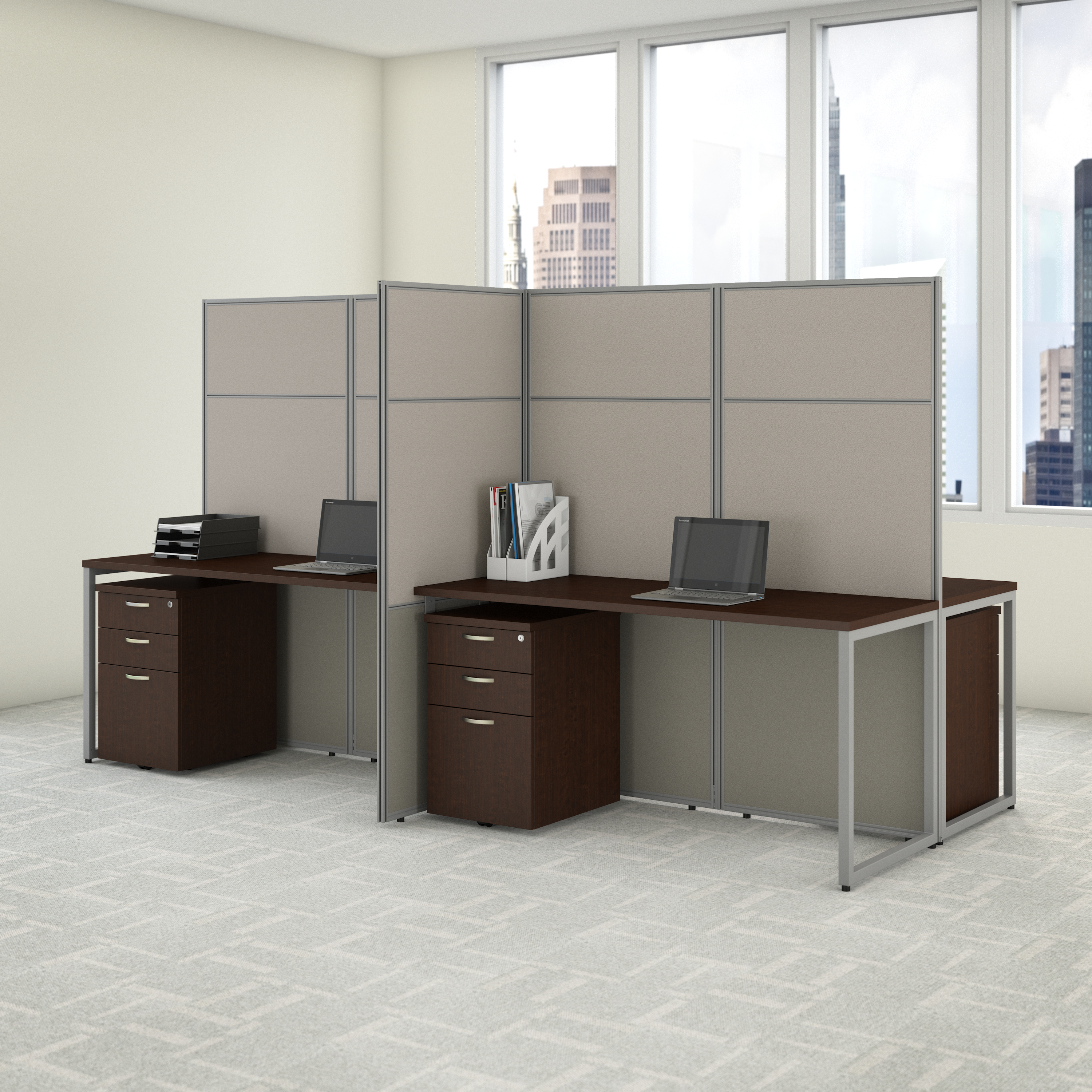Shop Bush Business Furniture Easy Office 60W 2 Person Cubicle Desk with File Cabinets and 66H Panels 08 EODH46SMR-03K #color_mocha cherry