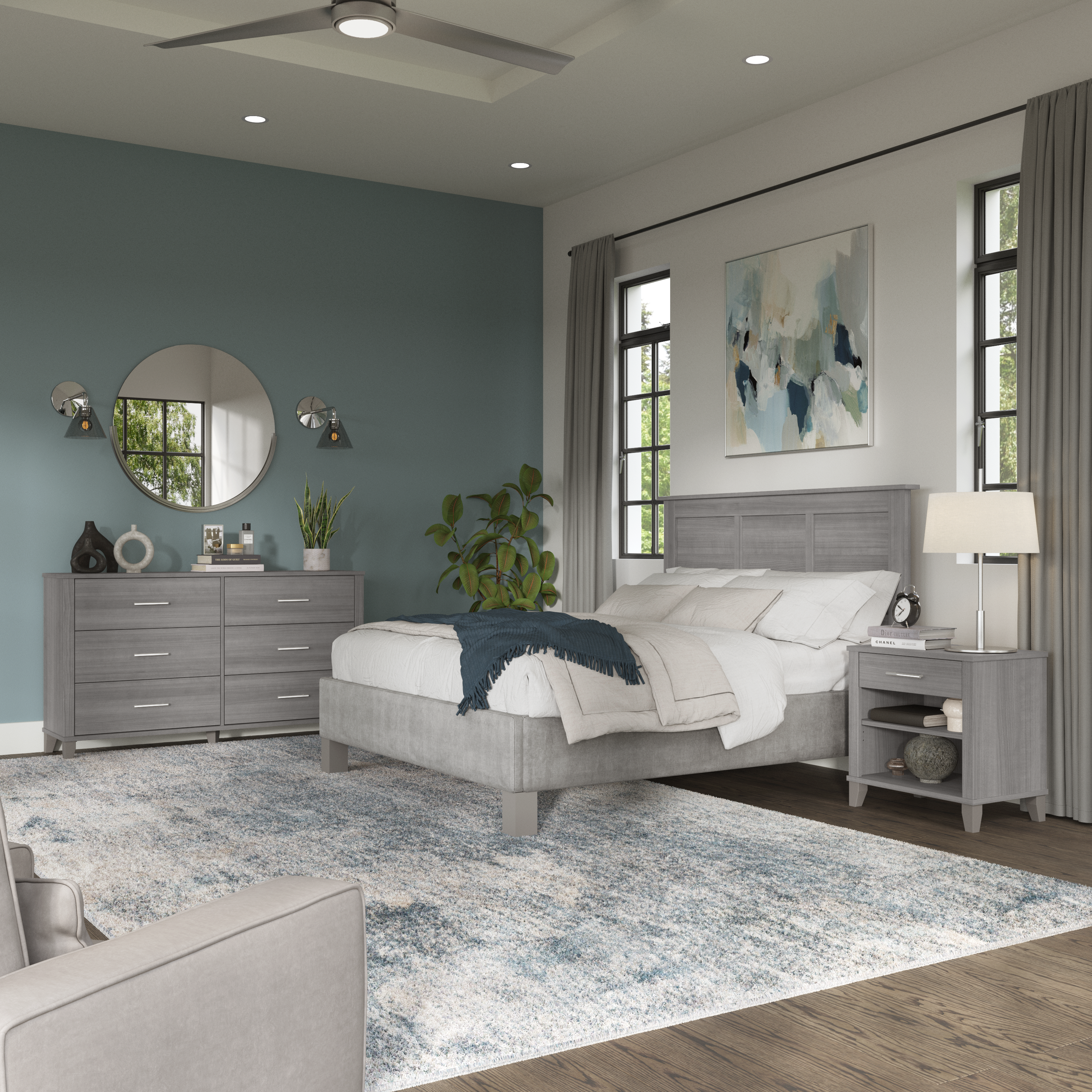 Shop Bush Furniture Somerset Full/Queen Size Headboard, Dresser and Nightstand Bedroom Set 01 SET003PG #color_platinum gray