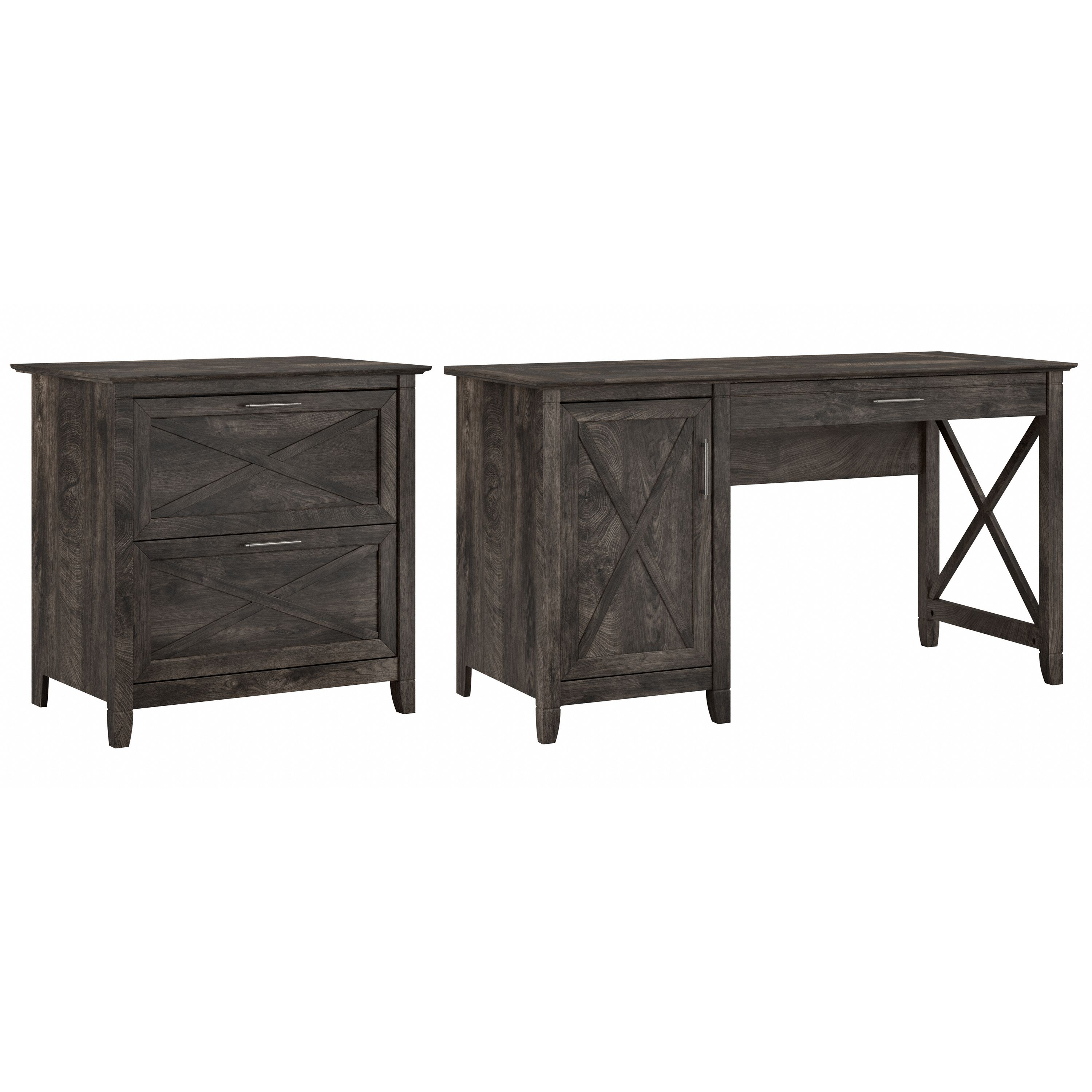 Shop Bush Furniture Key West 54W Computer Desk with Storage and 2 Drawer Lateral File Cabinet 02 KWS008GH #color_dark gray hickory