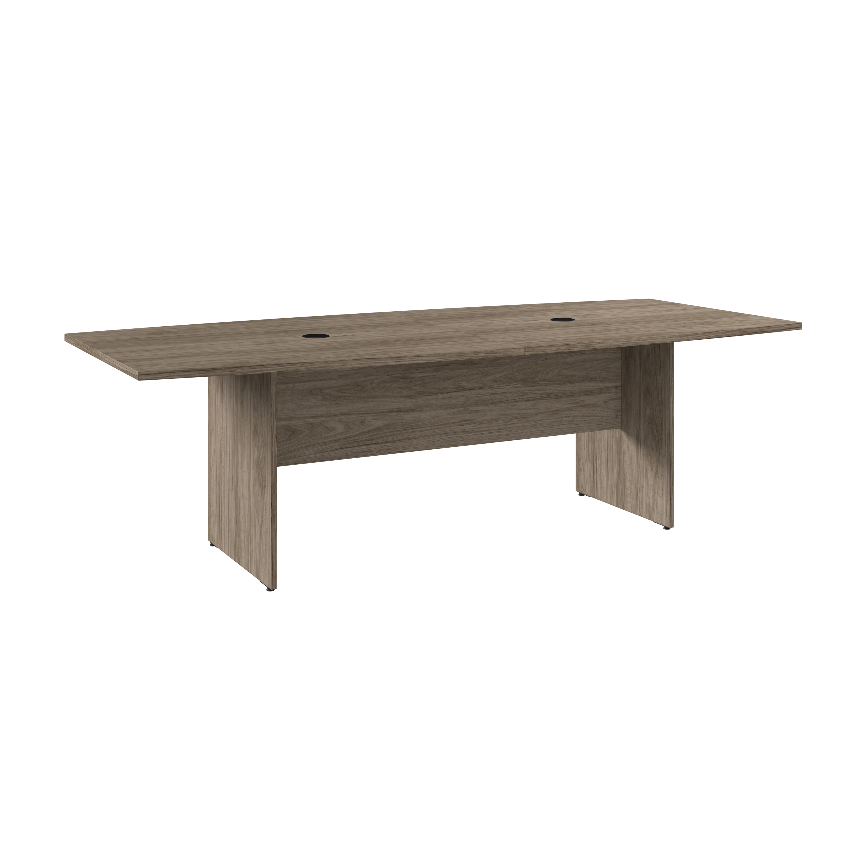 Shop Bush Business Furniture 96W x 42D Boat Shaped Conference Table with Wood Base 02 99TB9642MHK #color_modern hickory
