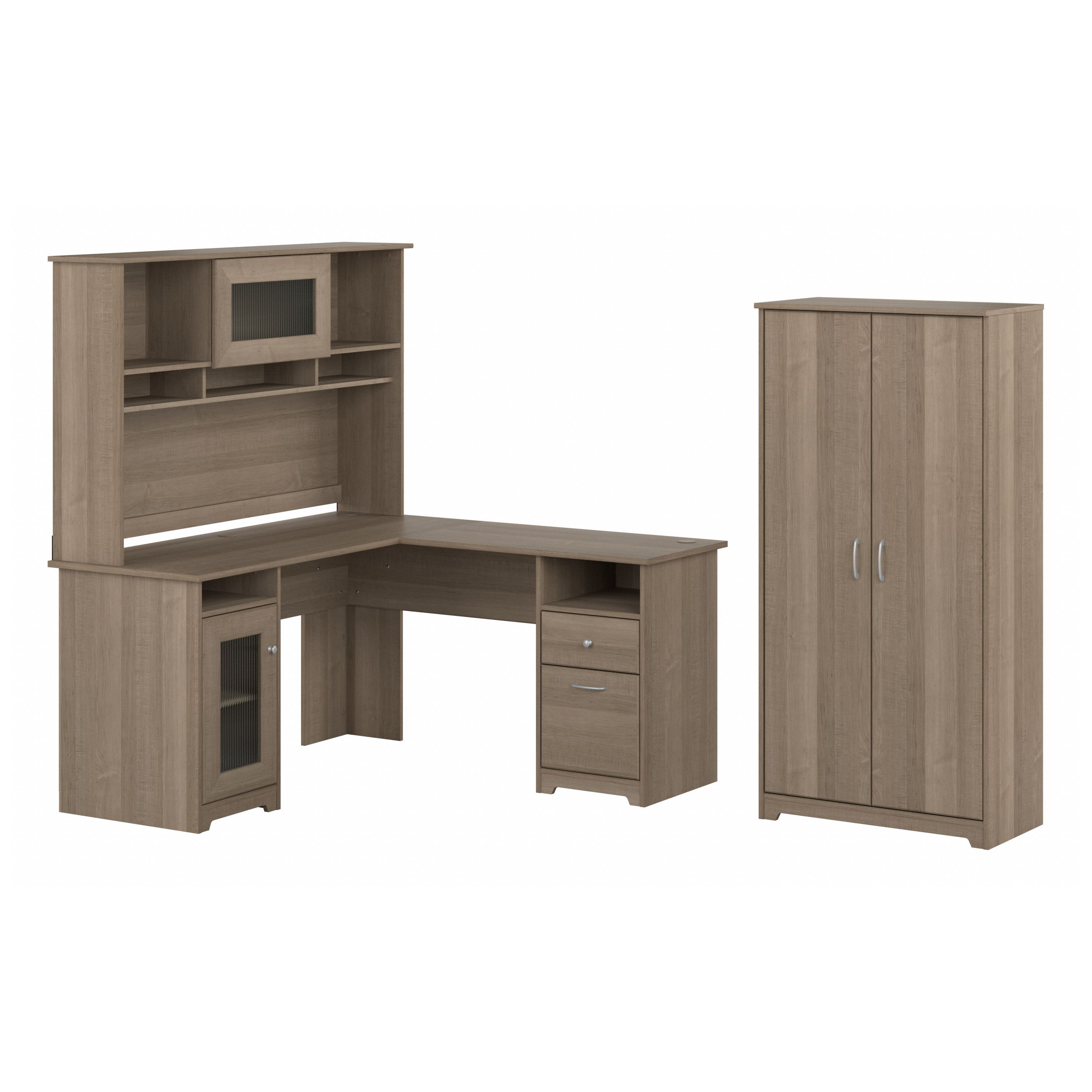 Shop Bush Furniture Cabot 60W L Shaped Computer Desk with Hutch and Tall Storage Cabinet 02 CAB017AG #color_ash gray