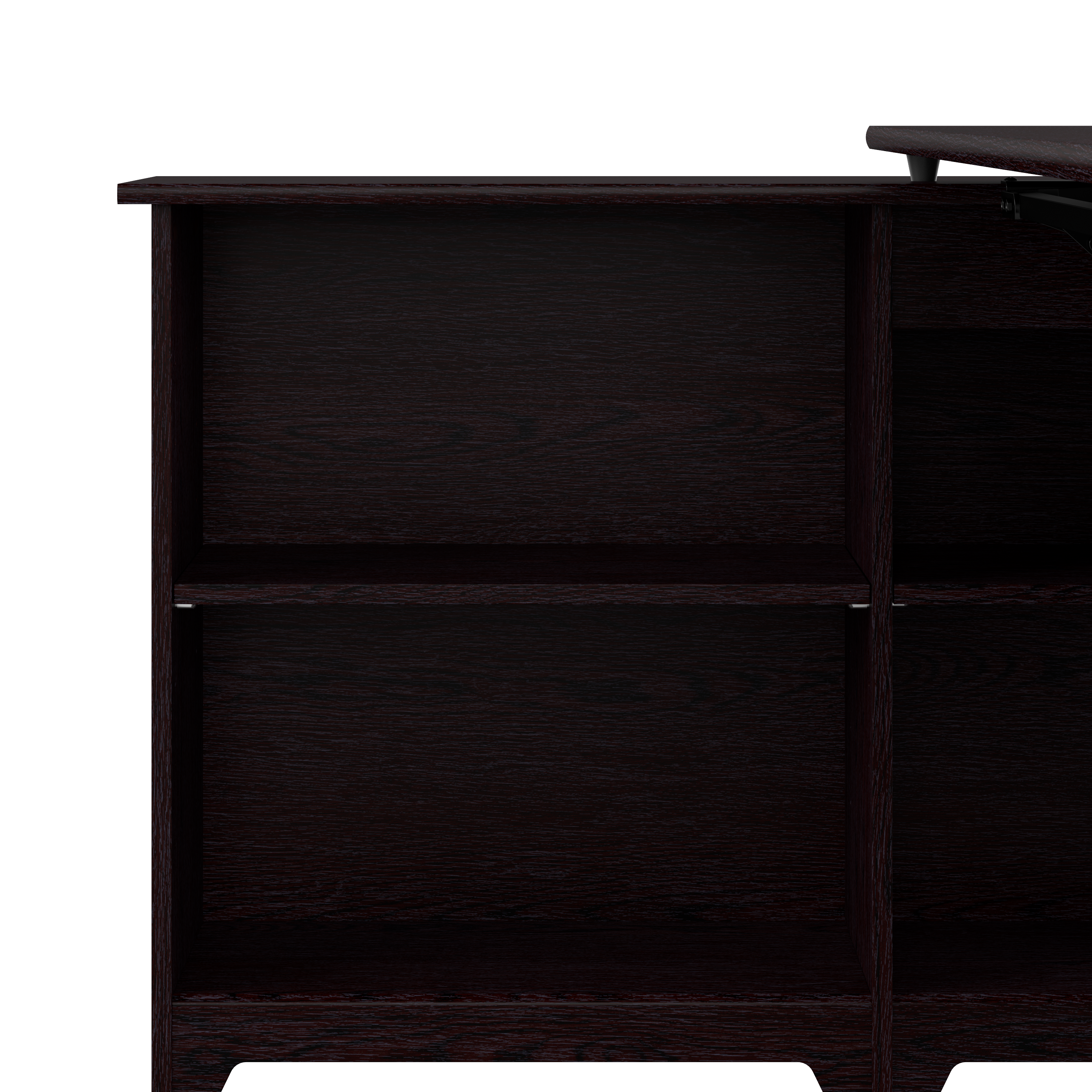 Shop Bush Furniture Cabot 52W 3 Position Sit to Stand Corner Bookshelf Desk with Lateral File Cabinet 04 CAB056EPO #color_espresso oak