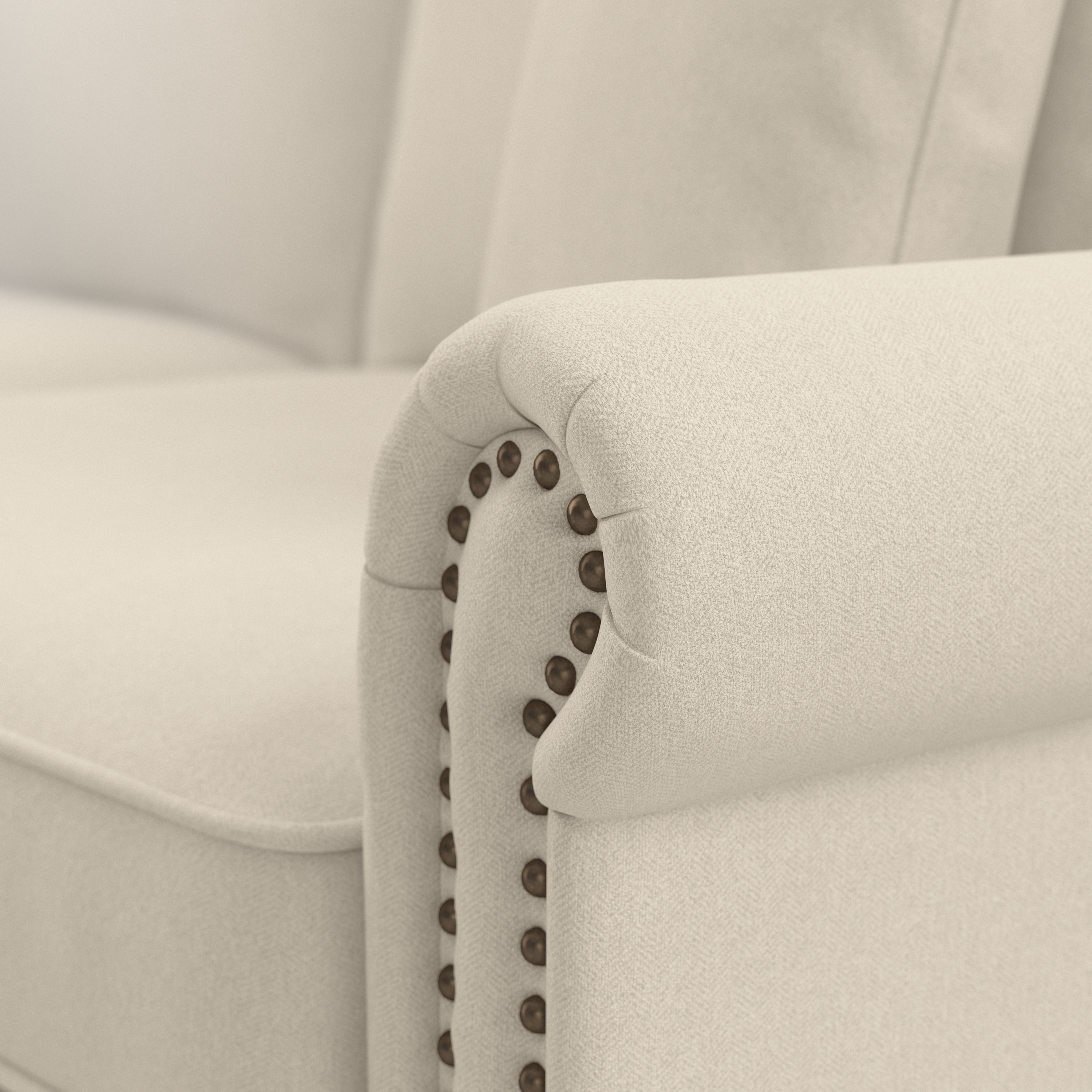 Shop Bush Furniture Coventry Accent Chair with Ottoman Set 05 CVN010CRH #color_cream herringbone fabric