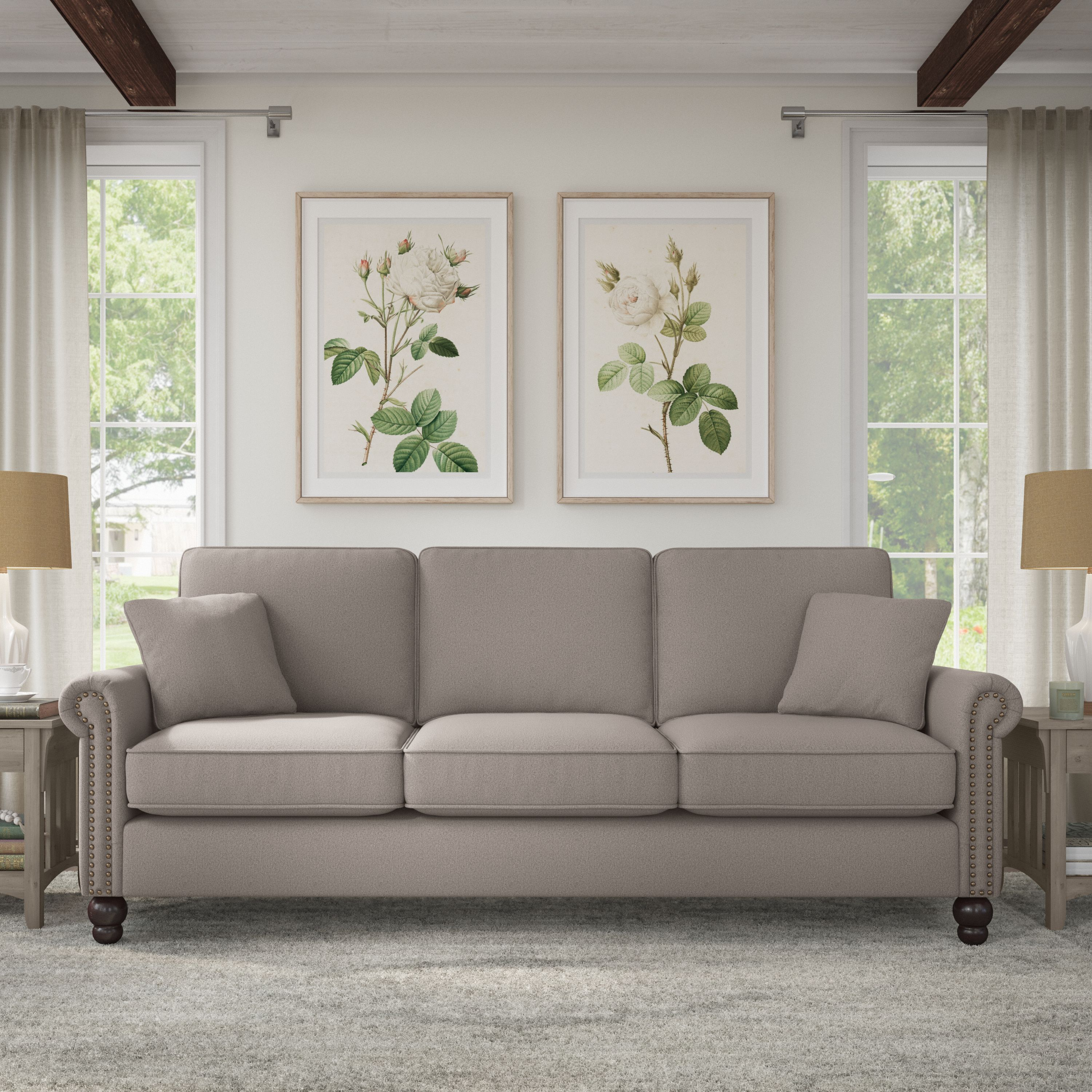 Shop Bush Furniture Coventry 85W Sofa 01 CVJ85BBGH-03K #color_beige herringbone fabric