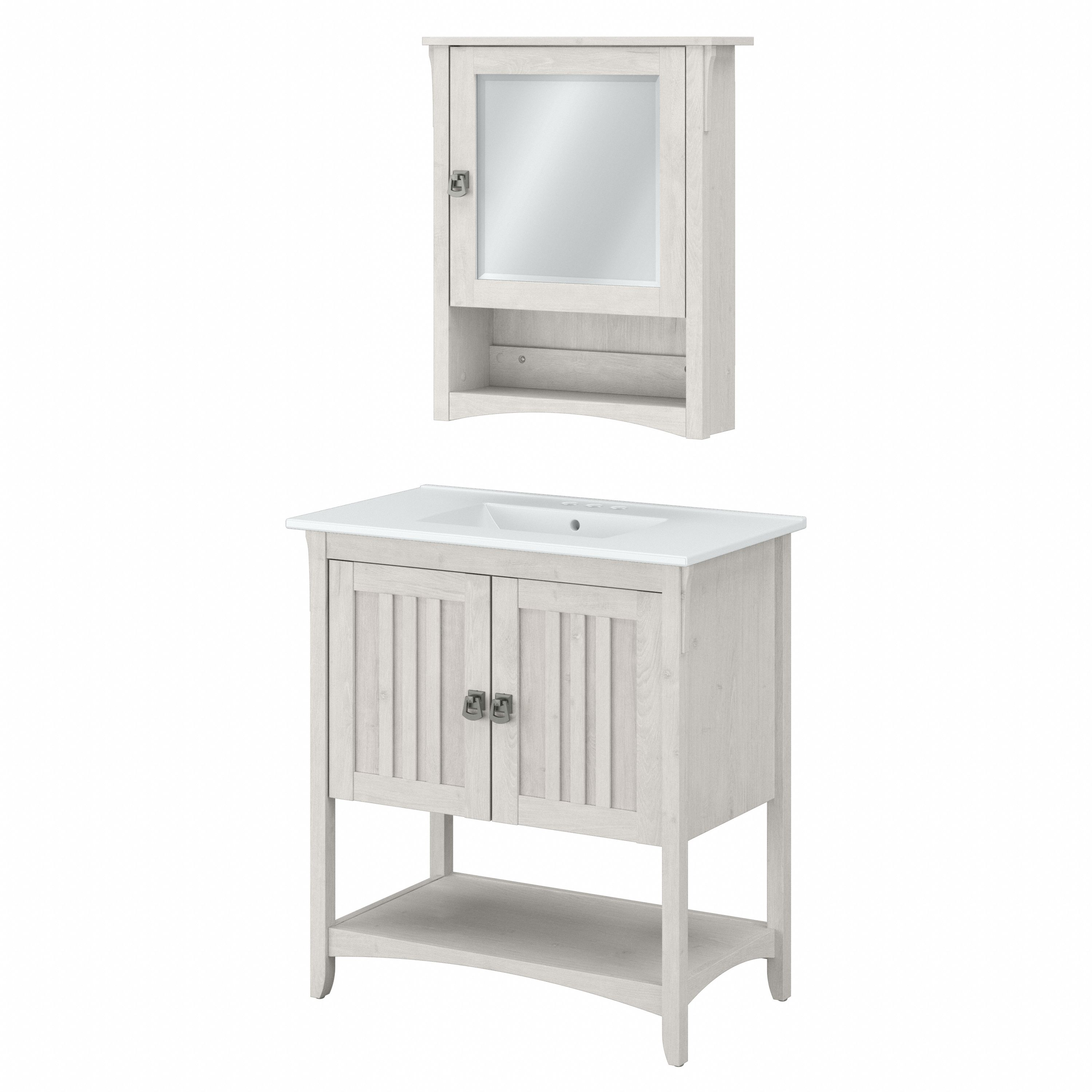 Shop Bush Furniture Salinas 32W Bathroom Vanity Sink and Medicine Cabinet with Mirror 02 SAL020LW #color_linen white oak