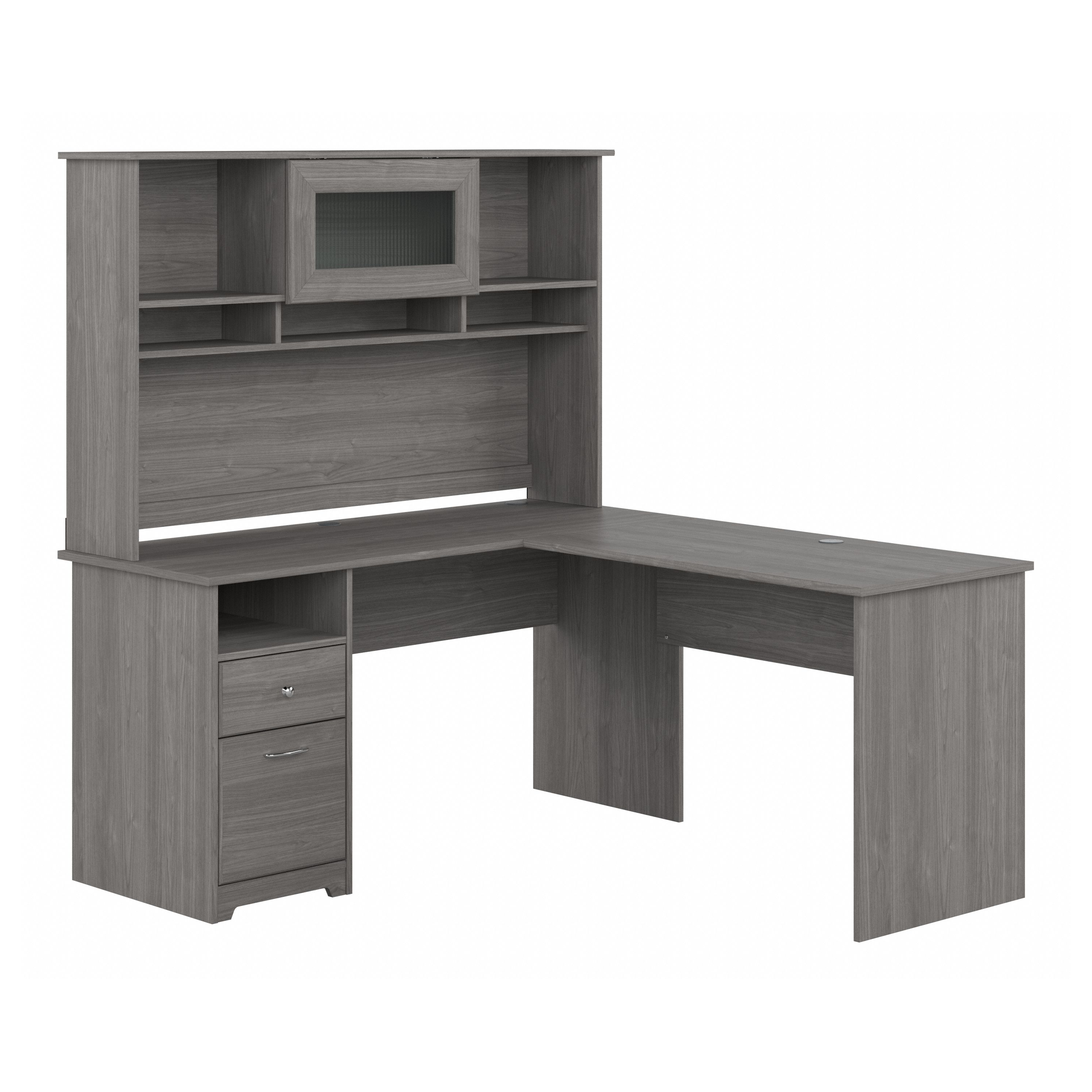 Shop Bush Furniture Cabot 60W L Shaped Computer Desk with Hutch and Drawers 02 CAB046MG #color_modern gray
