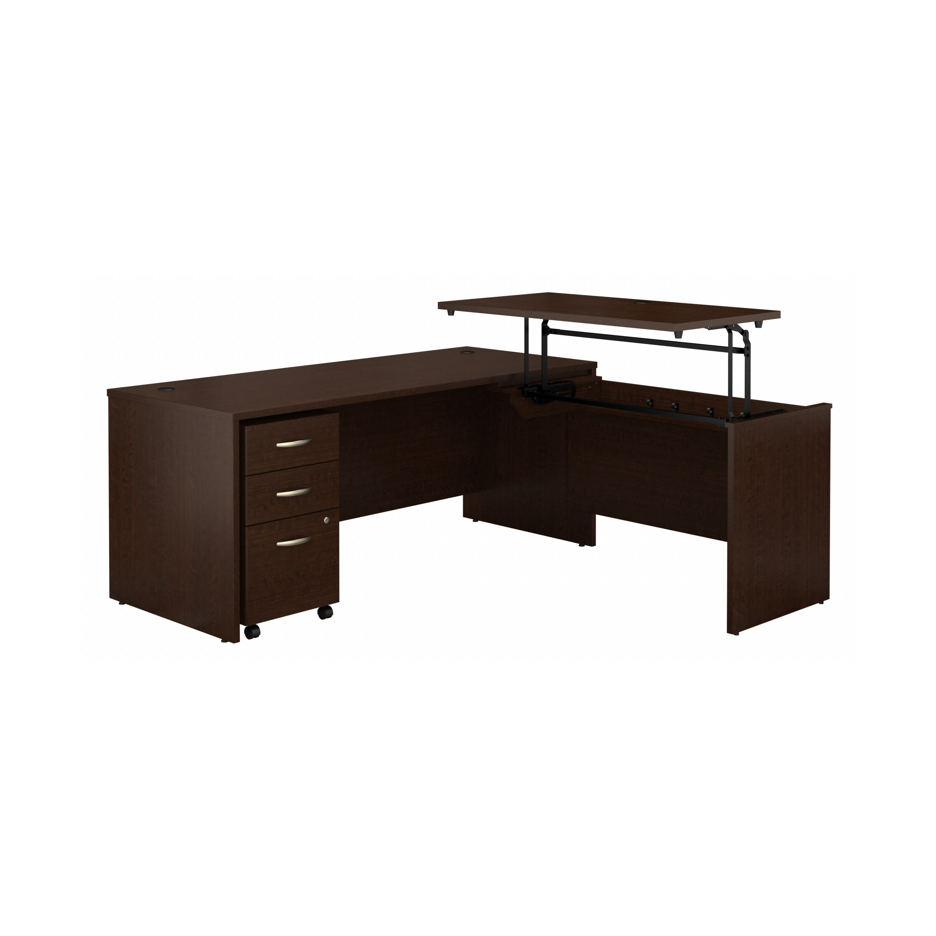 Shop Bush Business Furniture Series C 72W x 30D 3 Position Sit to Stand L Shaped Desk with Mobile File Cabinet 02 SRC125MRSU #color_mocha cherry