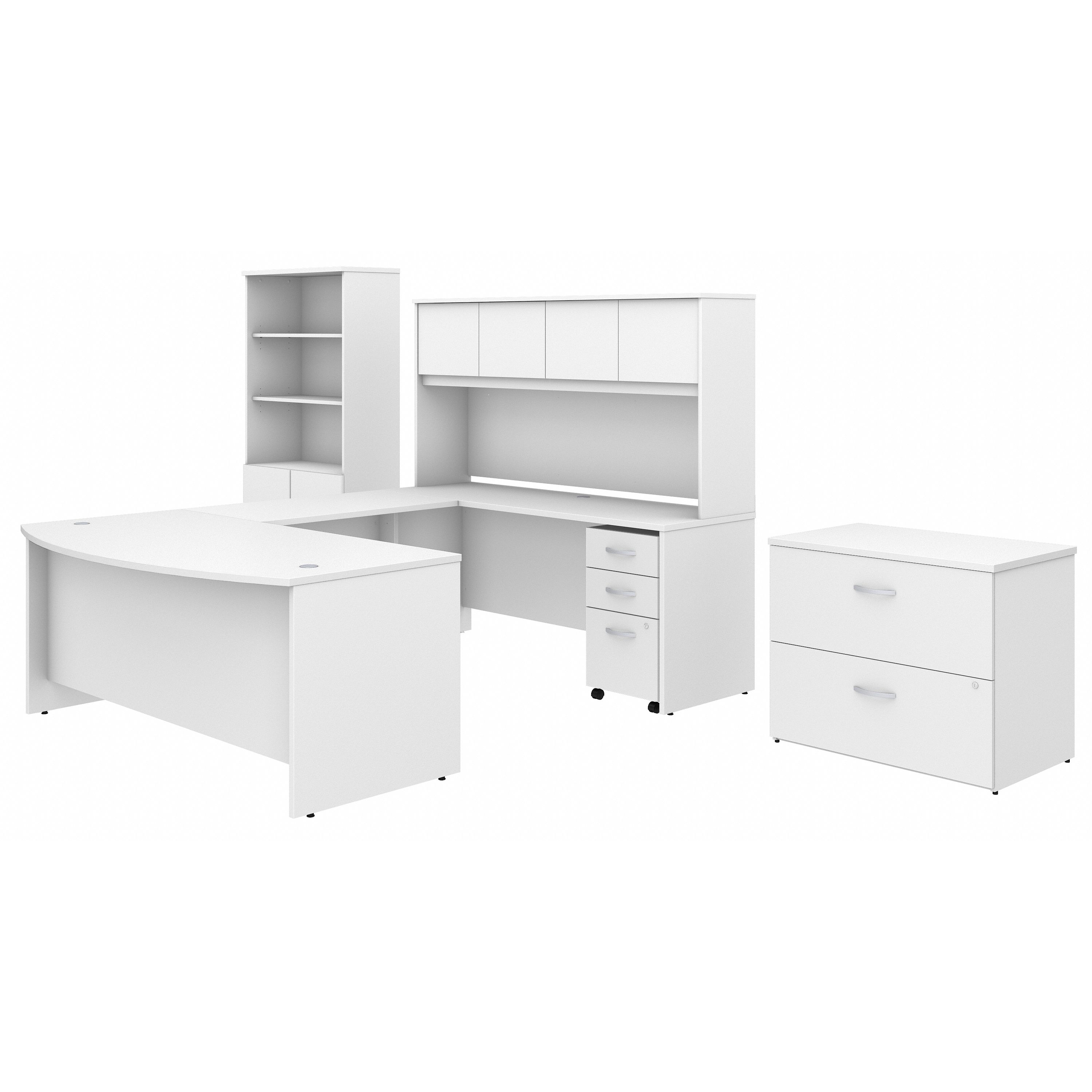 Shop Bush Business Furniture Studio C 72W x 36D U Shaped Desk with Hutch, Bookcase and File Cabinets 02 STC001WHSU #color_white