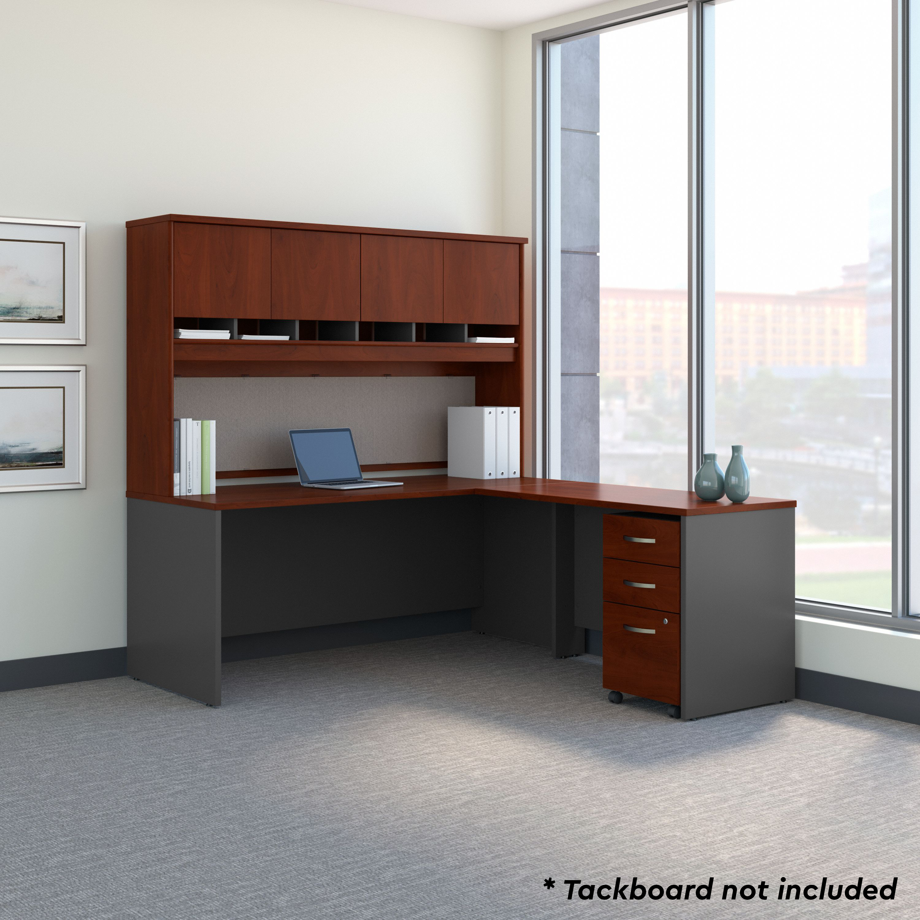 Shop Bush Business Furniture Series C 72W L Shaped Desk with Hutch and Mobile File Cabinet 01 SRC0018HCSU #color_hansen cherry/graphite gray