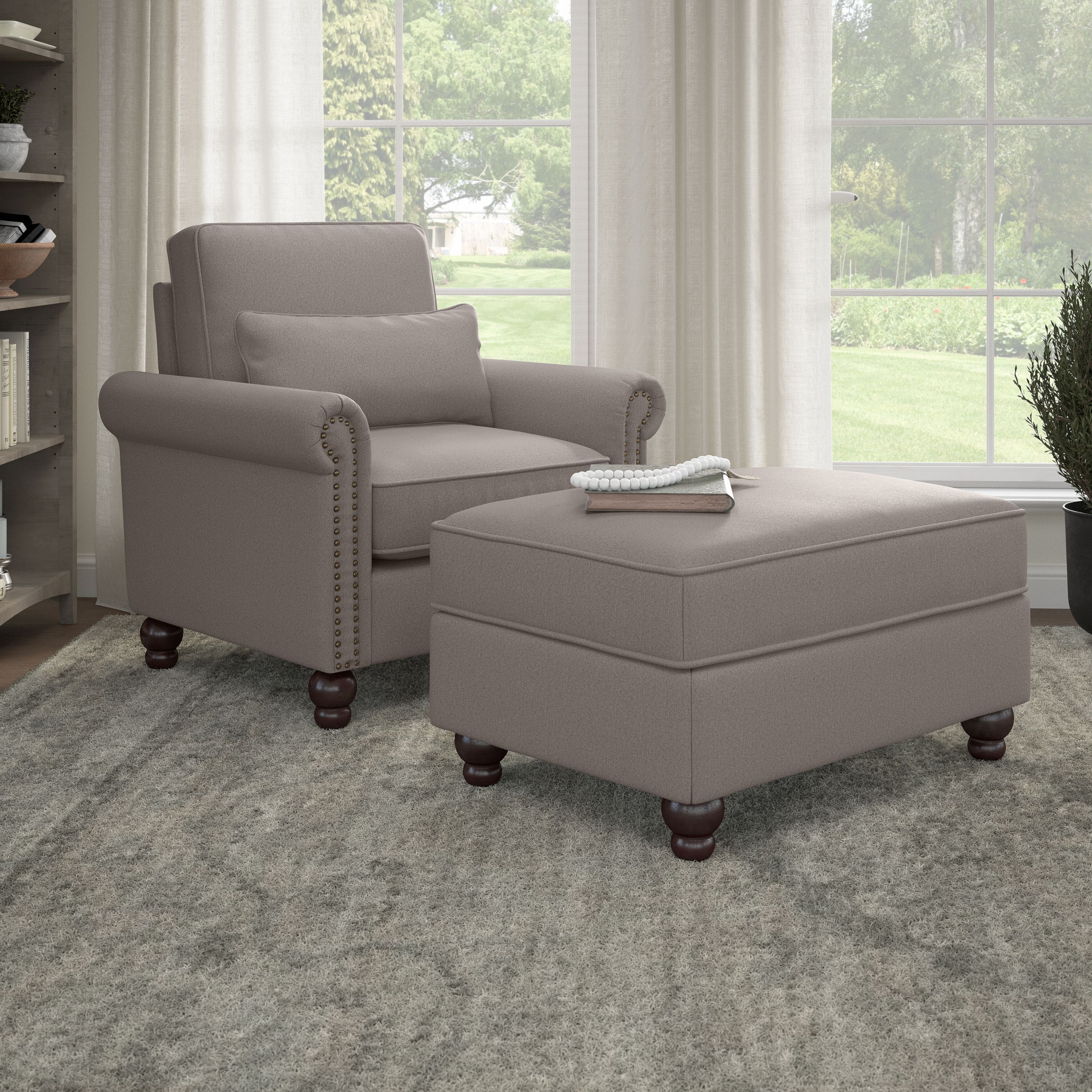 Shop Bush Furniture Coventry Accent Chair with Ottoman Set 01 CVN010BGH #color_beige herringbone fabric