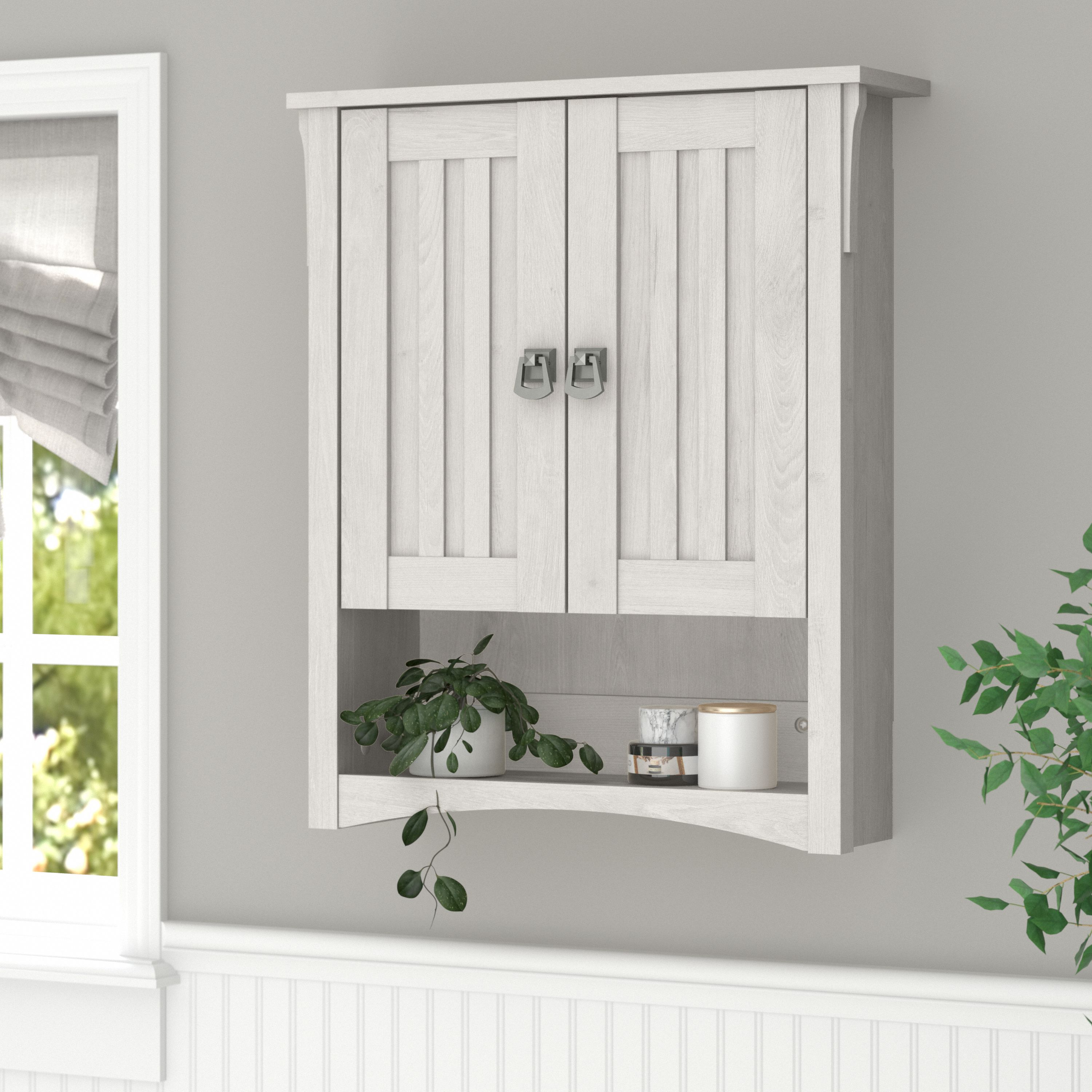 Shop Bush Furniture Salinas Bathroom Wall Cabinet with Doors 01 SAWS124LW-03 #color_linen white oak