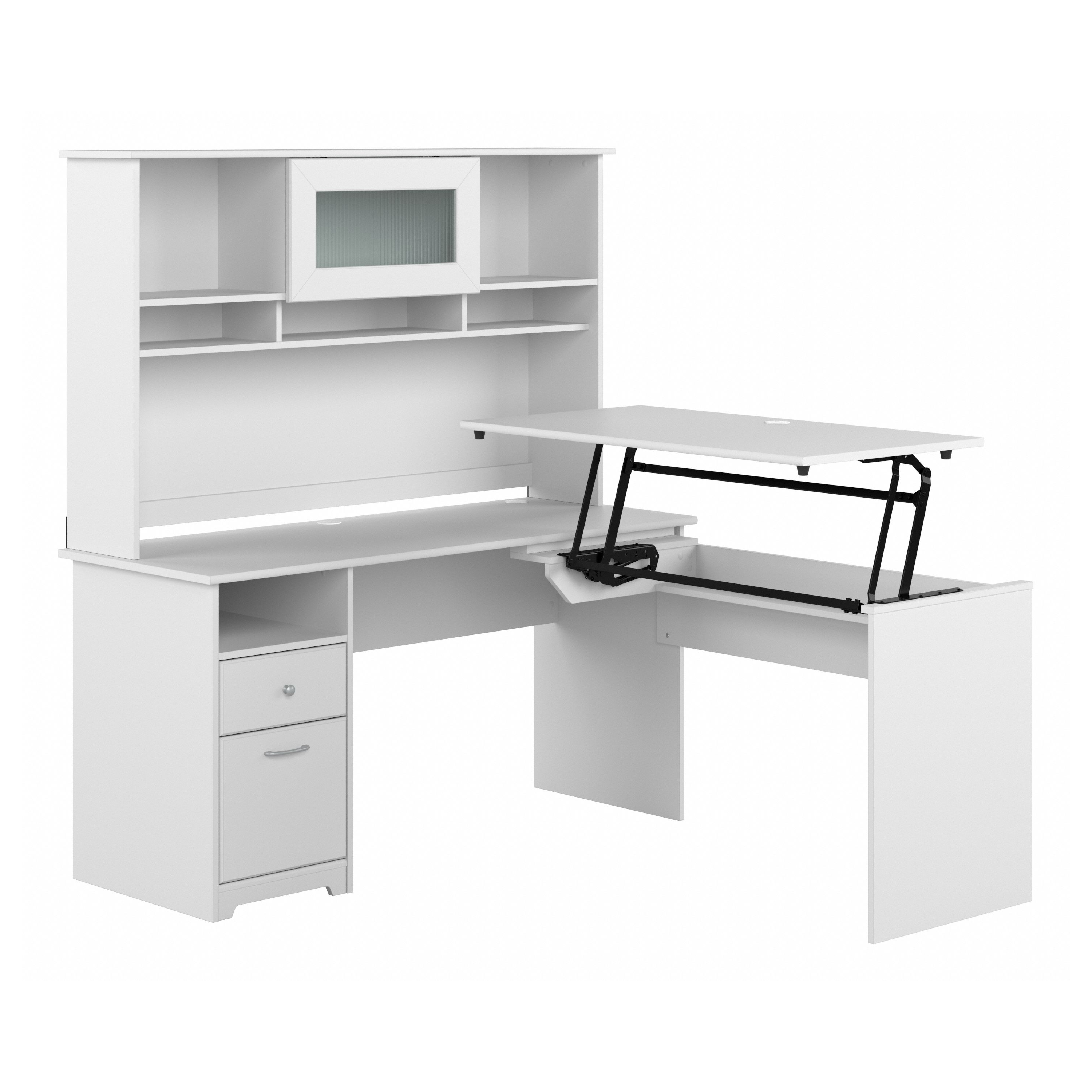 Shop Bush Furniture Cabot 60W 3 Position Sit to Stand L Shaped Desk with Hutch 02 CAB045WHN #color_white