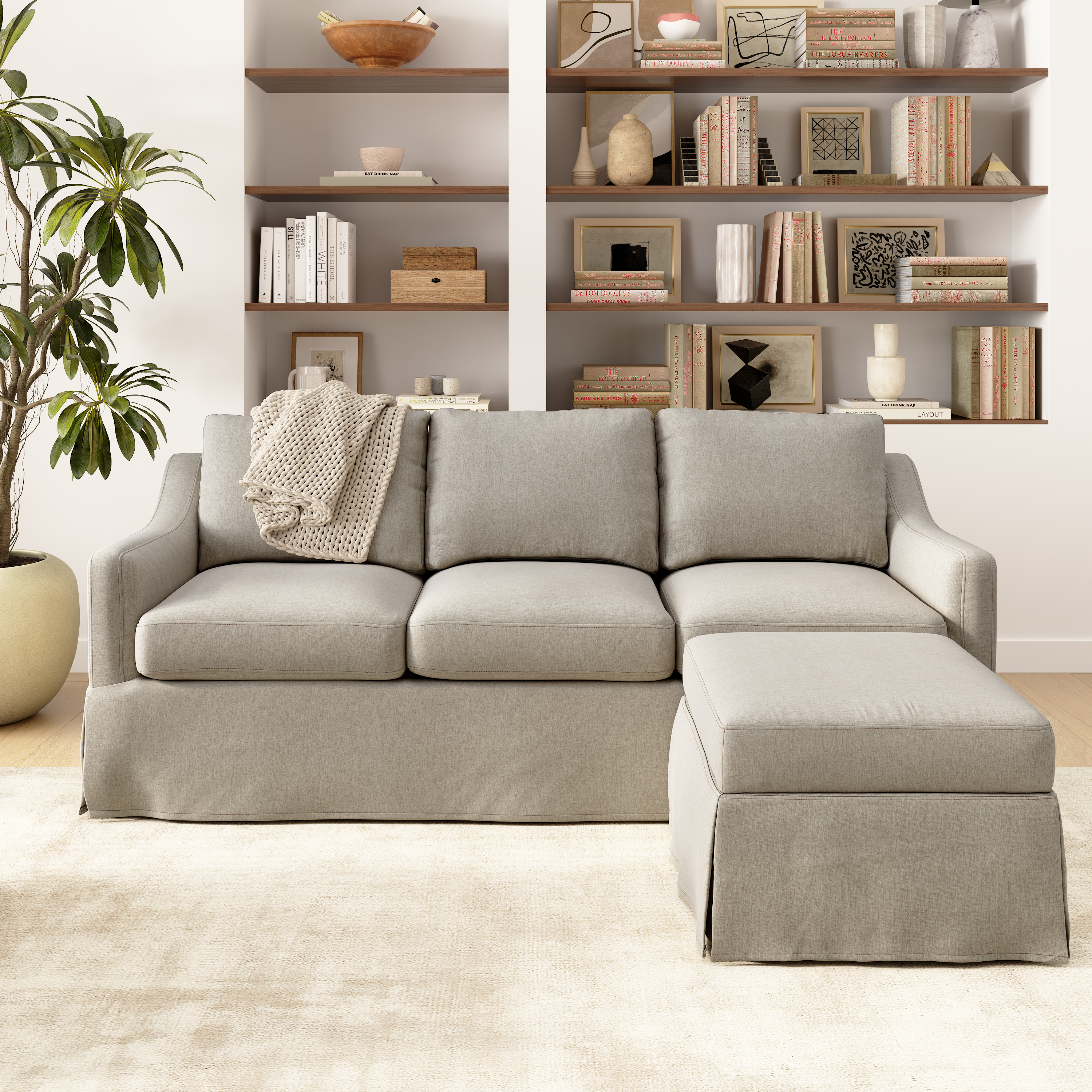 Shop Bush Home Harper 80W Sofa and Storage Ottoman with Slipcovers HAR003SDB 2 #color_sand basketweave fabric