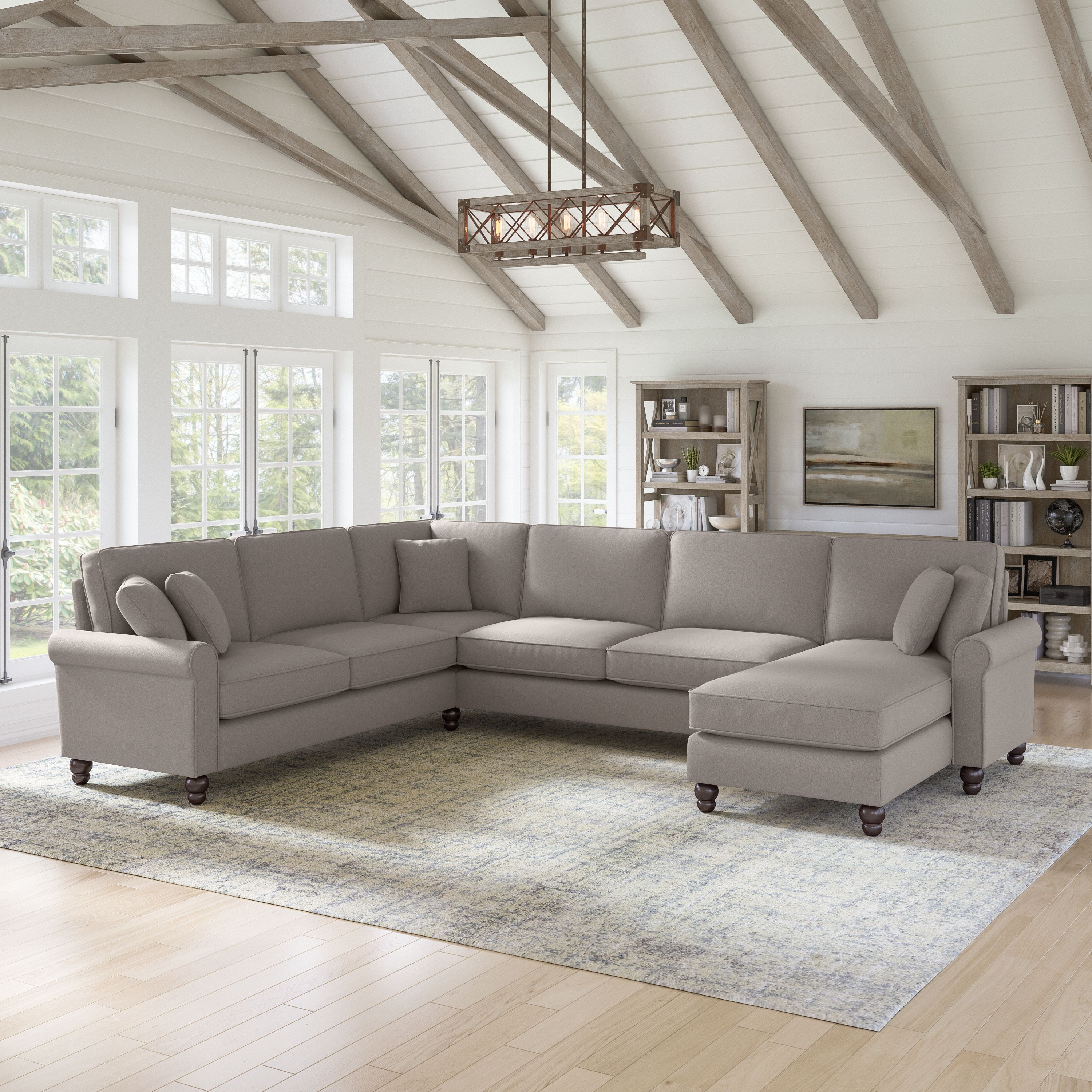 Shop Bush Furniture Hudson 128W U Shaped Sectional Couch with Reversible Chaise Lounge 01 HDY127BBGH-03K #color_beige herringbone fabric