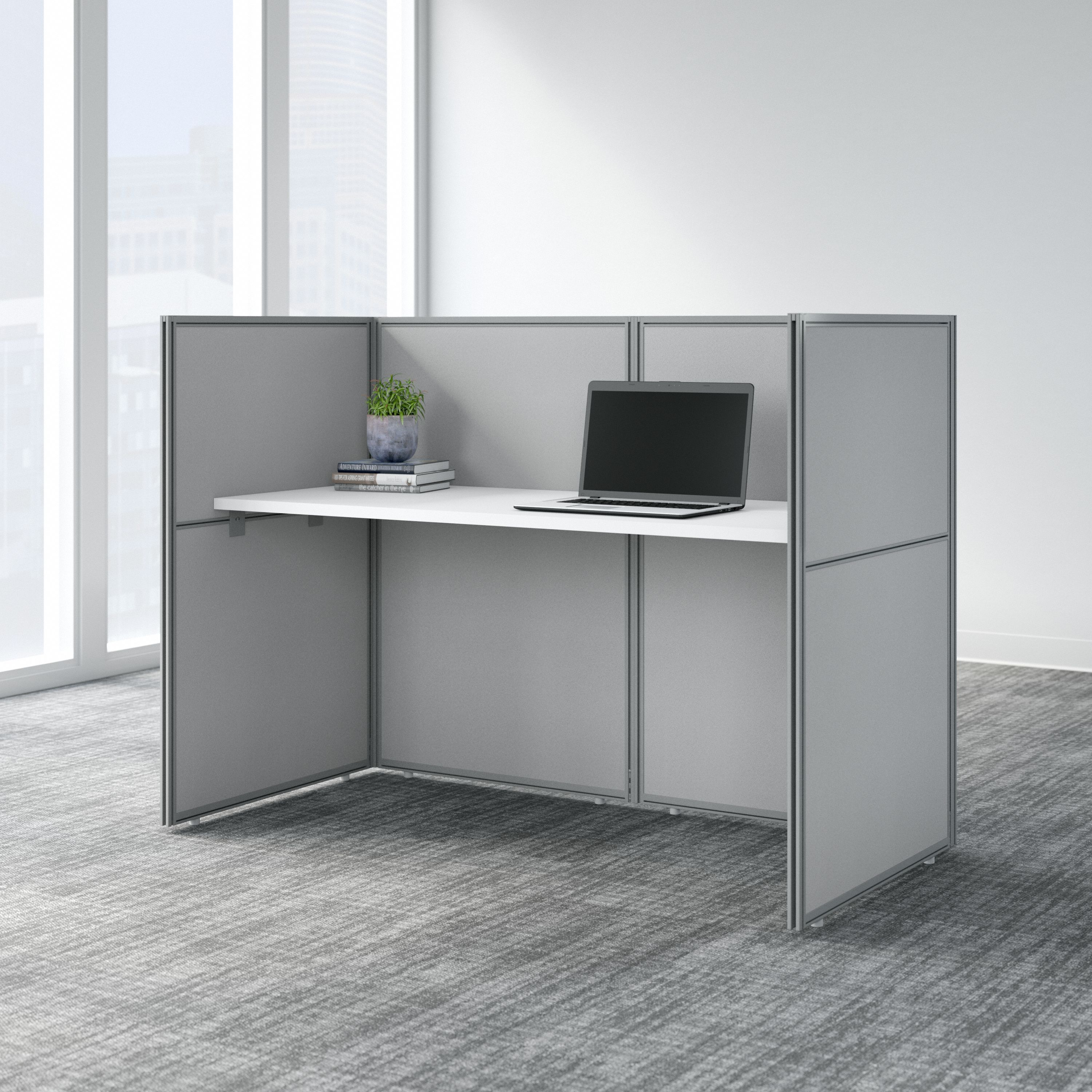 Shop Bush Business Furniture Easy Office 60W Cubicle Desk Workstation with 45H Closed Panels 01 EOD260WH-03K #color_pure white/silver gray fabric
