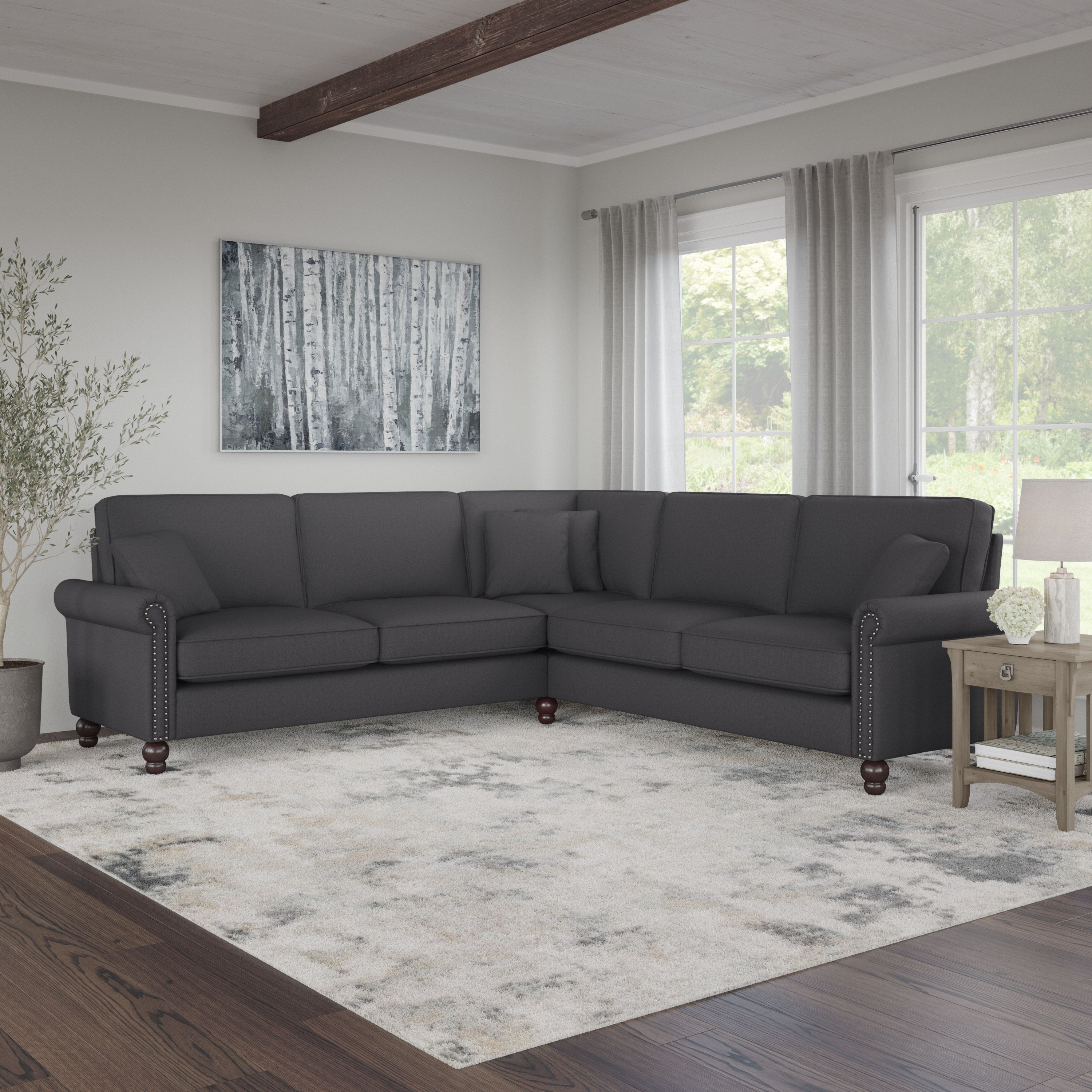Shop Bush Furniture Coventry 99W L Shaped Sectional Couch 01 CVY98BCGH-03K #color_charcoal gray herringbone fabr