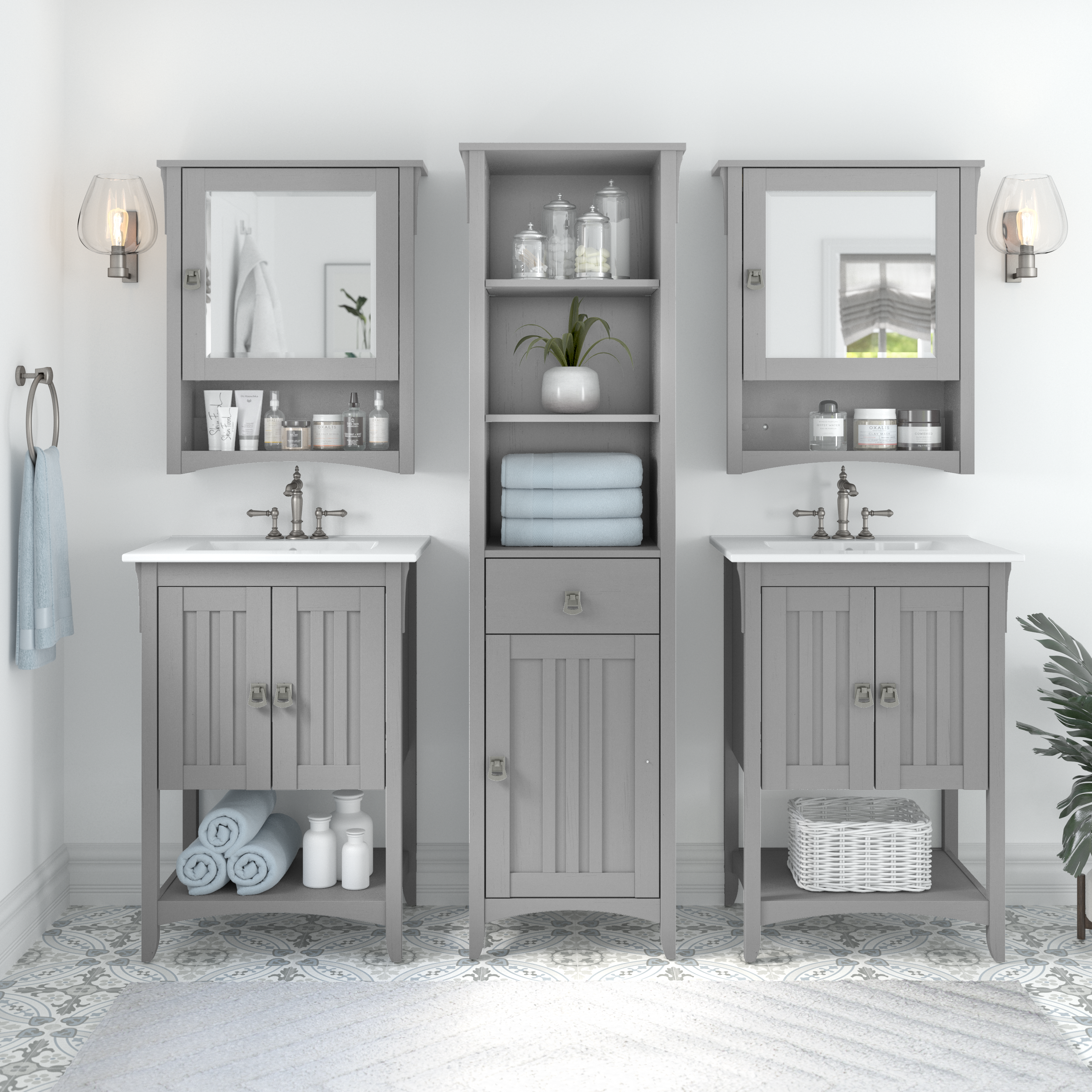 Shop Bush Furniture Salinas Bathroom Medicine Cabinet with Mirror 08 SAWS224CG-03 #color_cape cod gray