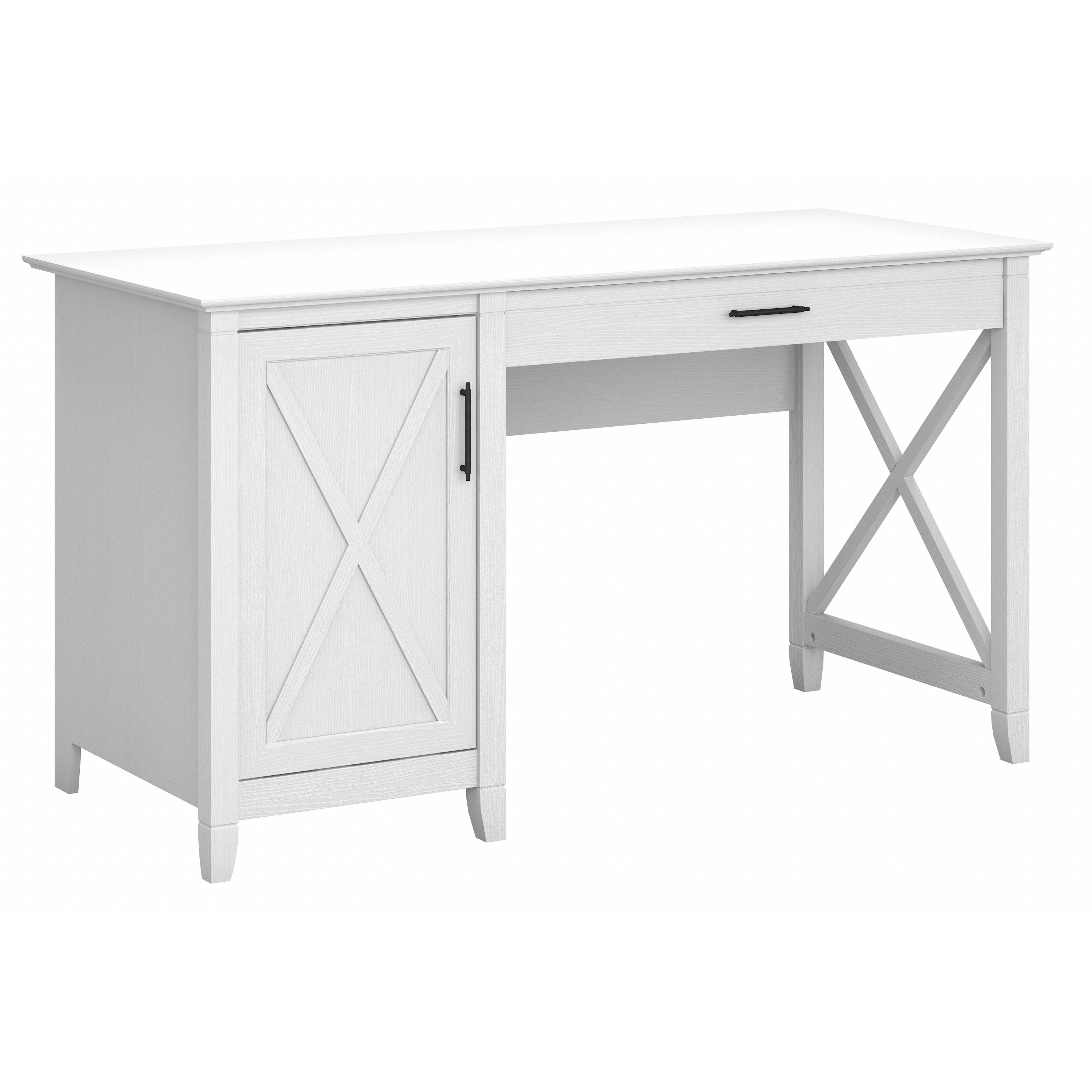 Shop Bush Furniture Key West 54W Computer Desk with Keyboard Tray and Storage 02 KWD154WT-03 #color_pure white oak