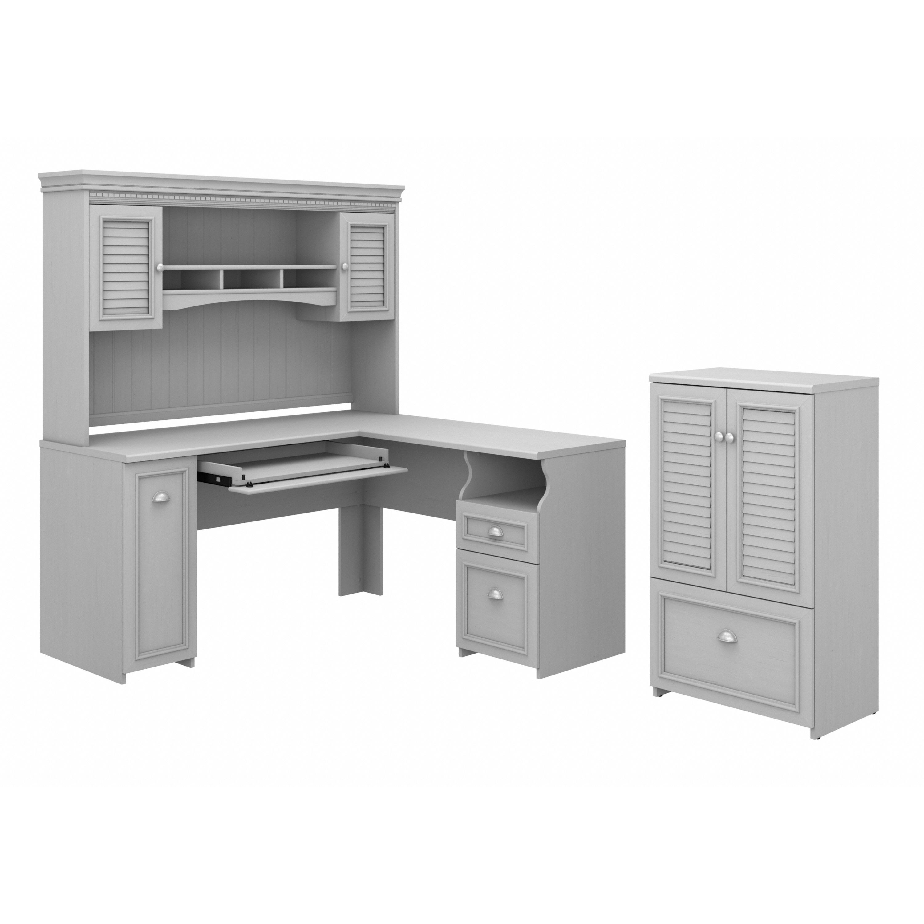 Shop Bush Furniture Fairview 60W L Shaped Desk with Hutch and Storage Cabinet with File Drawer 02 FV010CG #color_cape cod gray