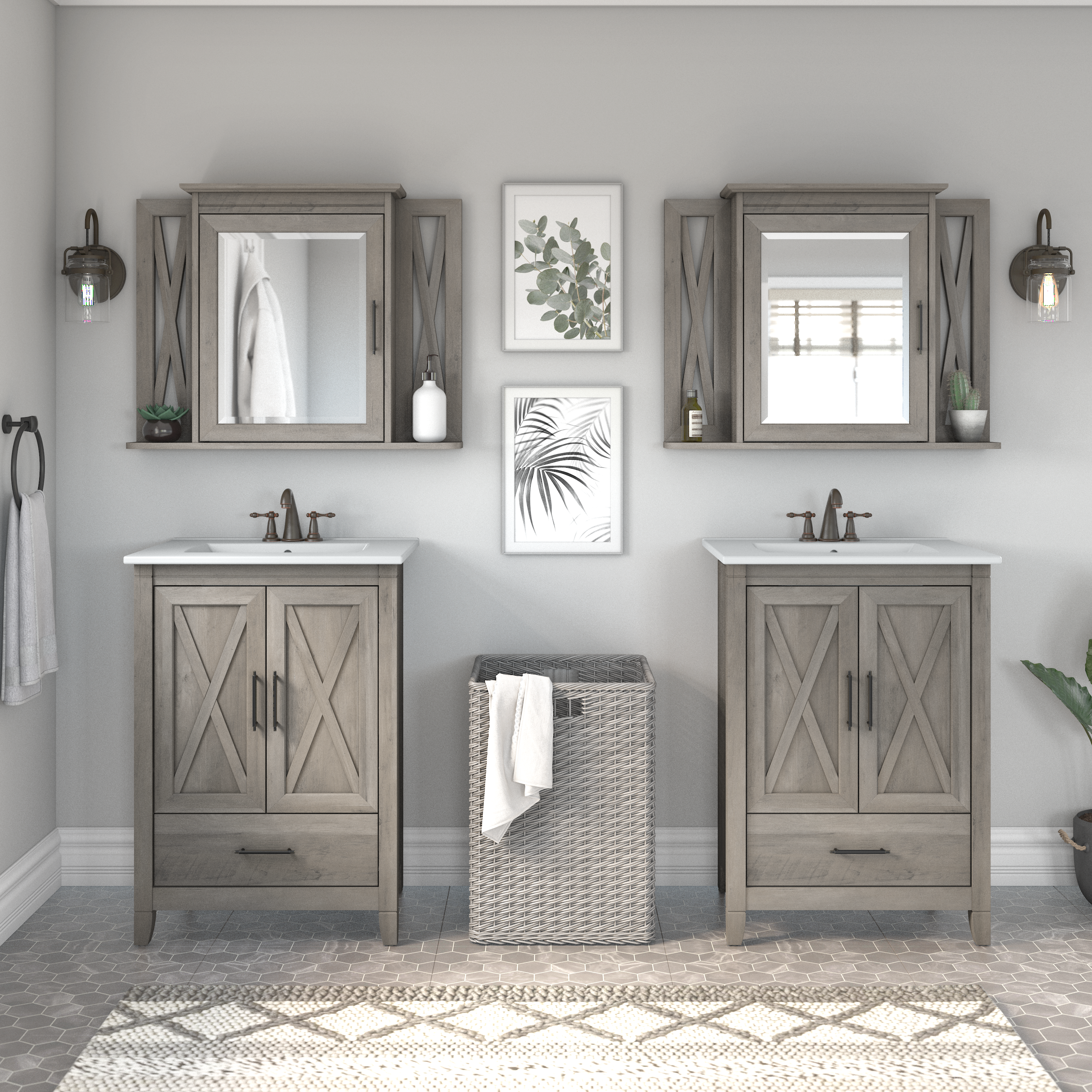 Shop Bush Furniture Key West Bathroom Medicine Cabinet with Mirror 08 KWWS132DG-03 #color_driftwood gray