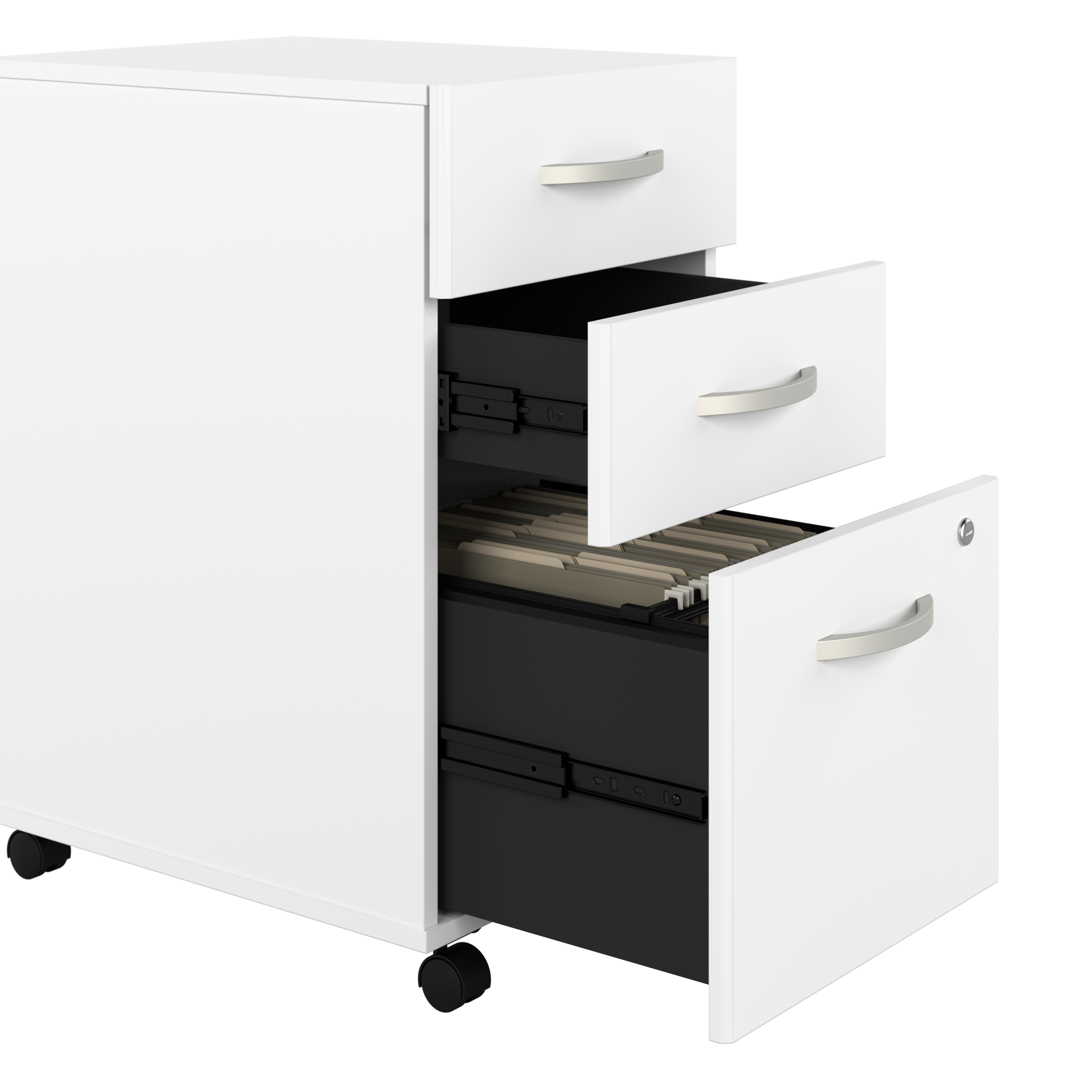Shop Bush Business Furniture Hybrid 72W x 30D L Shaped Table Desk with Mobile File Cabinet 03 HYB028WHSU #color_white