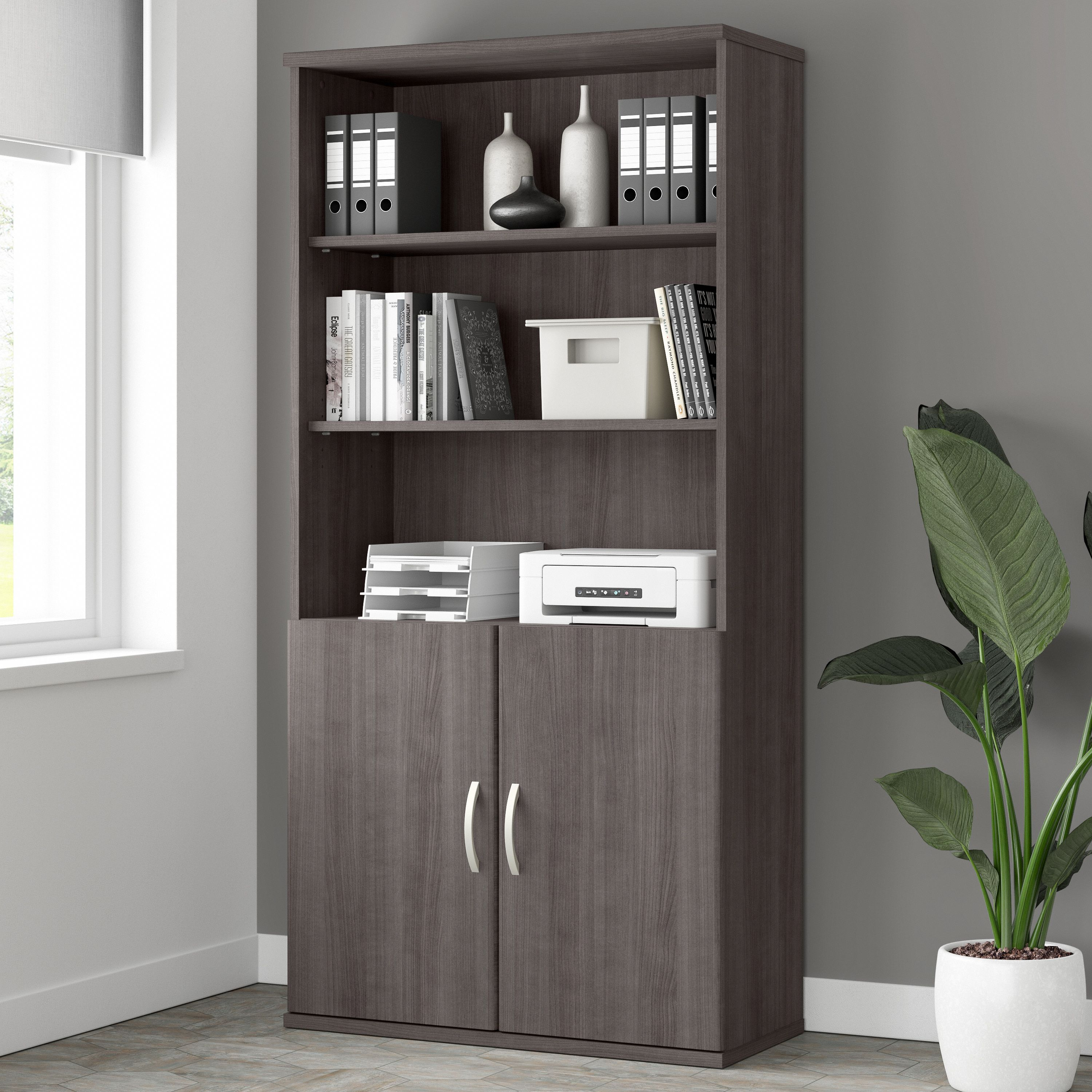 Shop Bush Business Furniture Studio A Tall 5 Shelf Bookcase with Doors 01 STA010SG #color_storm gray