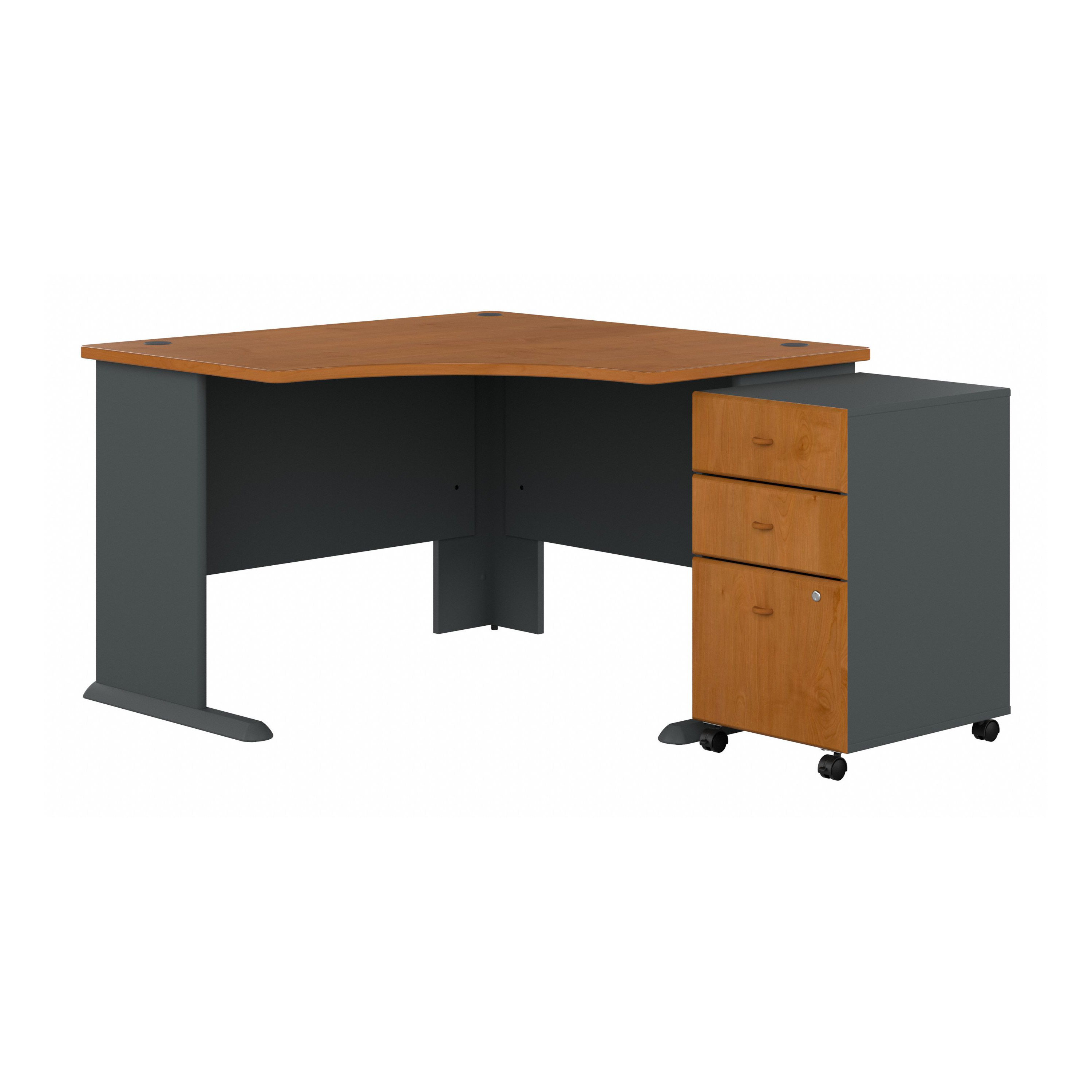 Shop Bush Business Furniture Series A 48W Corner Desk with Mobile File Cabinet 02 SRA035NCSU #color_natural cherry/slate