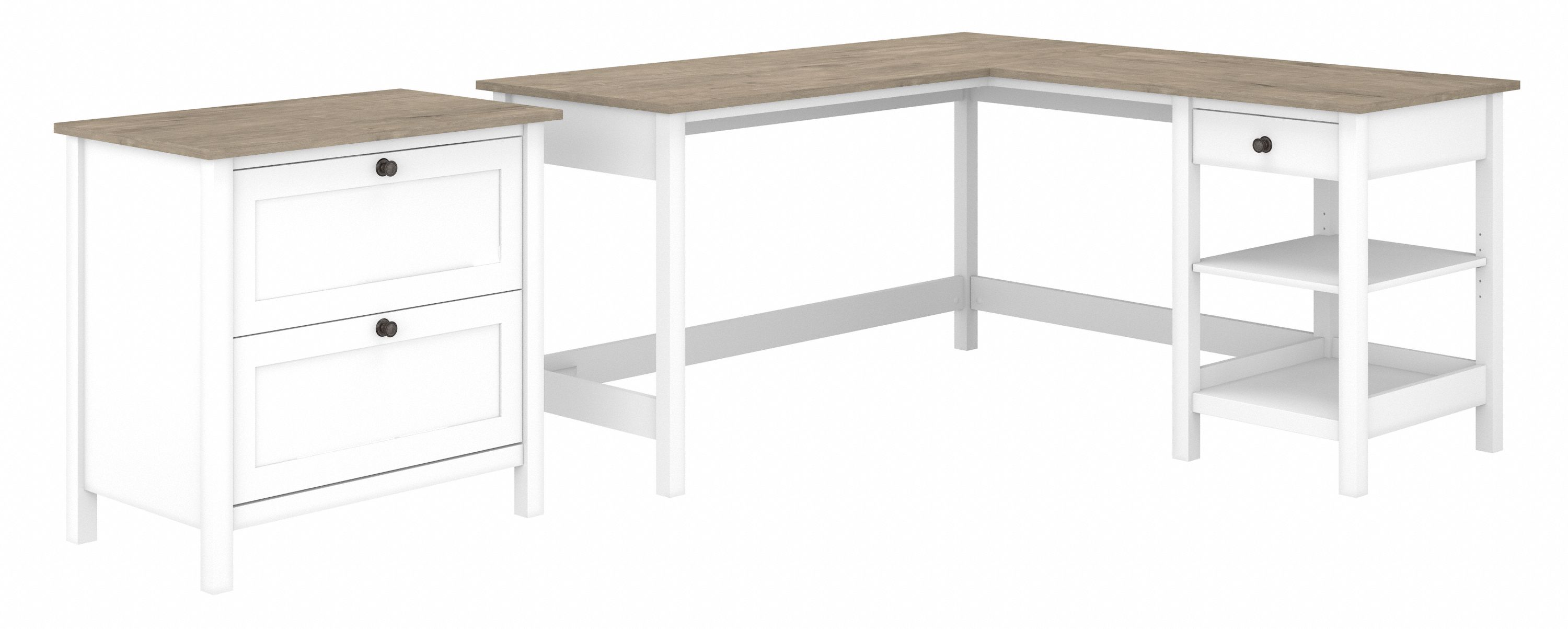 Shop Bush Furniture Mayfield 60W L Shaped Computer Desk with 2 Drawer Lateral File Cabinet 02 MAY011GW2 #color_shiplap gray/pure white