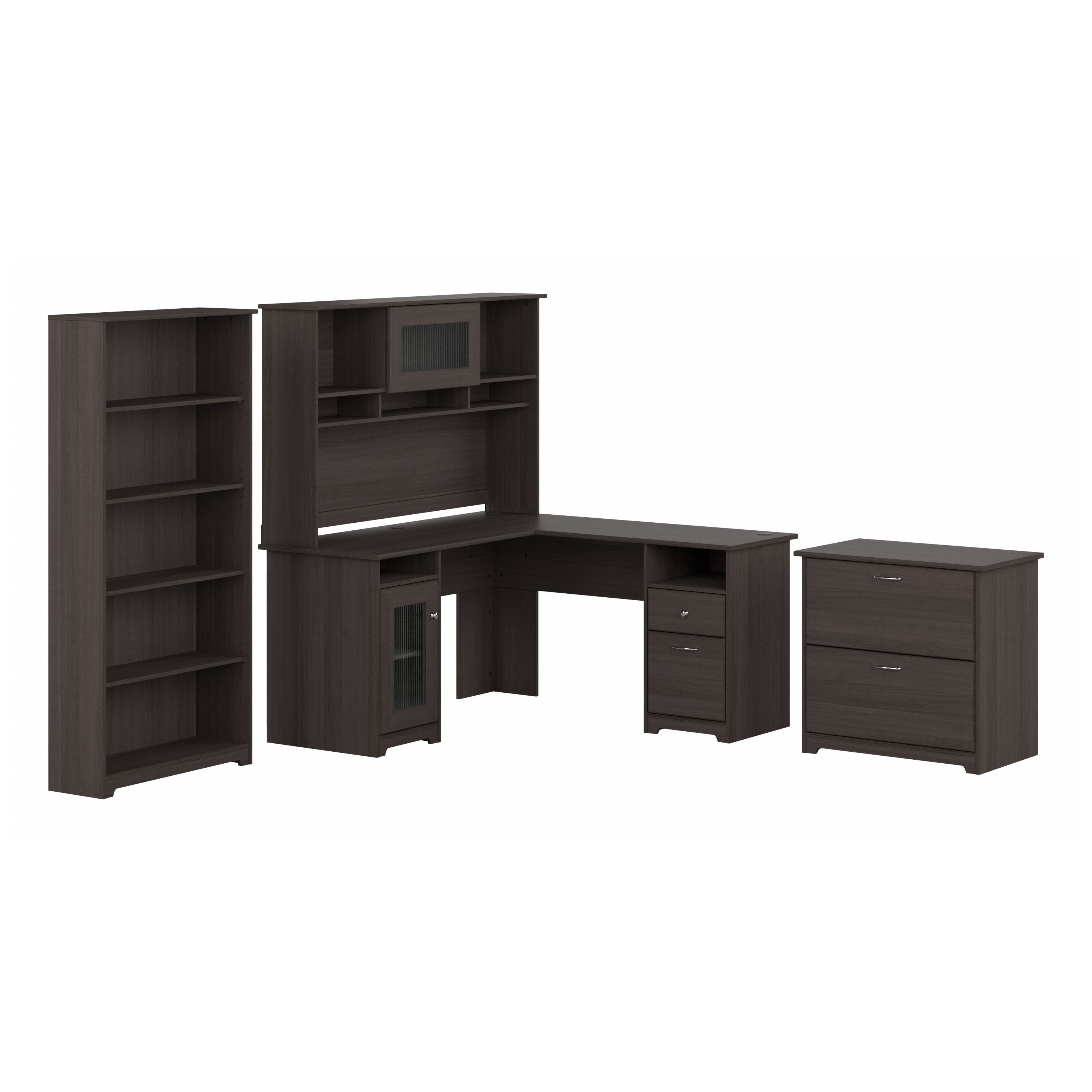 Shop Bush Furniture Cabot 60W L Shaped Computer Desk with Hutch, File Cabinet and Bookcase 02 CAB010HRG #color_heather gray