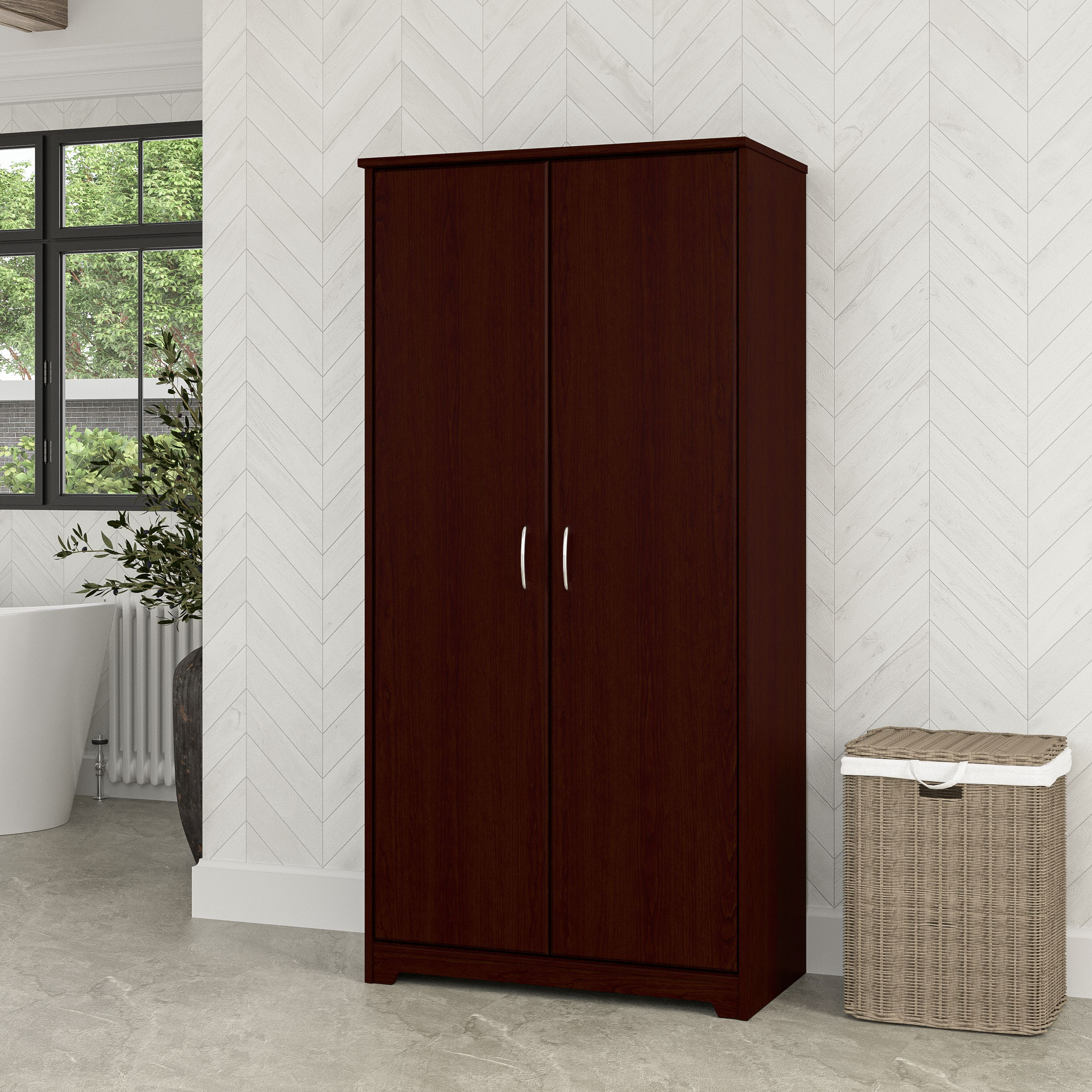 Shop Bush Furniture Cabot Tall Bathroom Storage Cabinet with Doors 01 WC31499-Z1 #color_harvest cherry