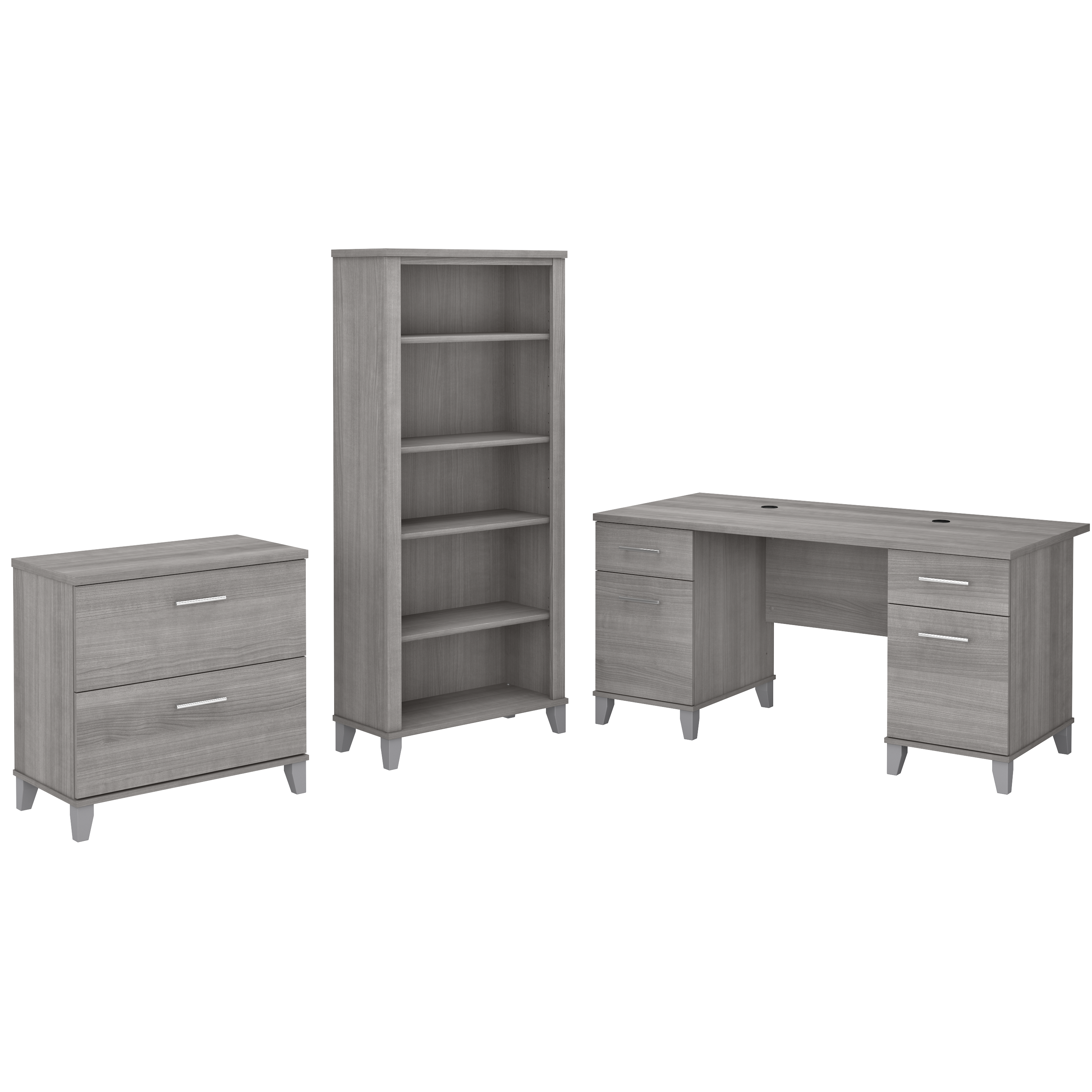 Shop Bush Furniture Somerset 60W Office Desk with Lateral File Cabinet and 5 Shelf Bookcase 02 SET013PG #color_platinum gray