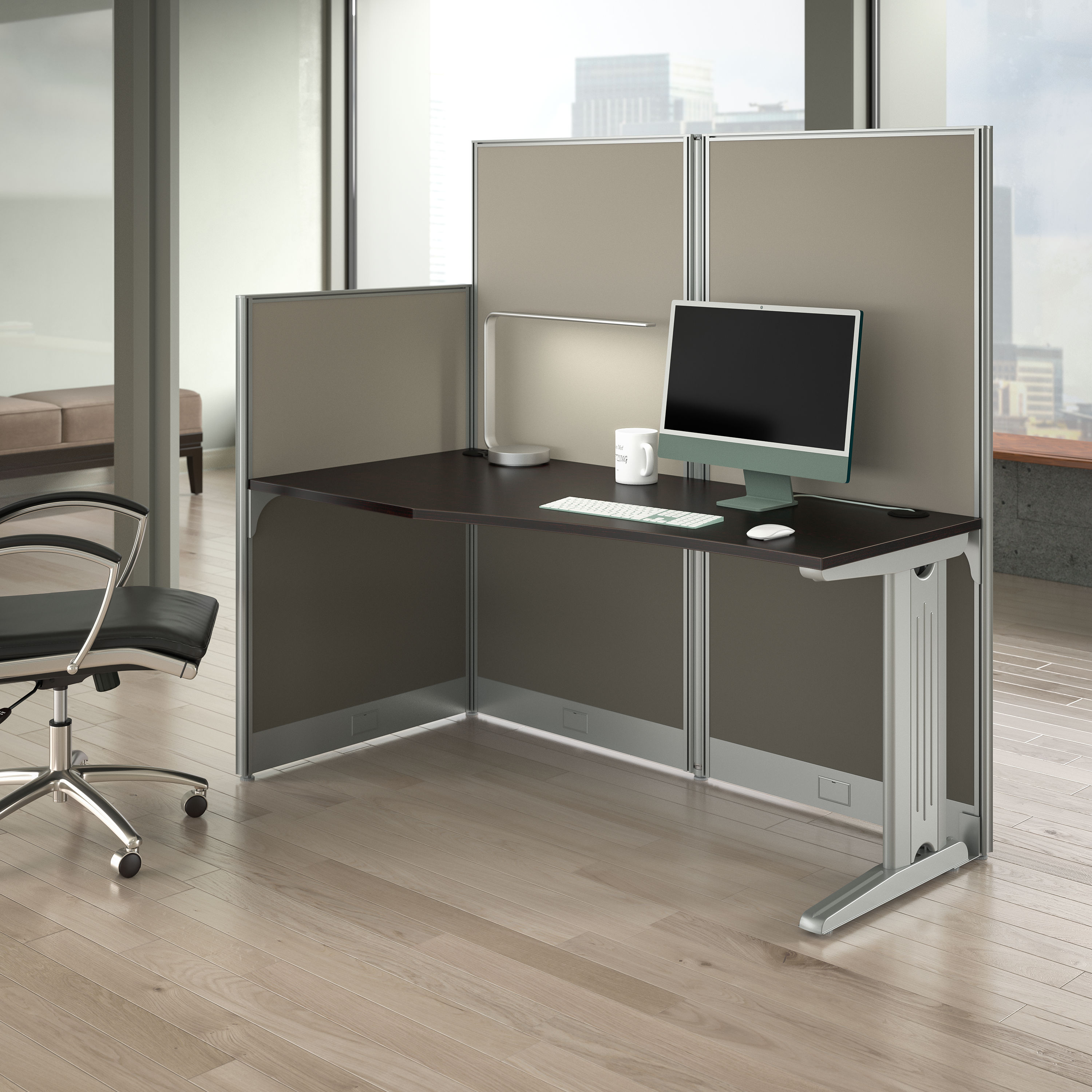 Shop Bush Business Furniture Office in an Hour 65W x 33D Straight Cubicle Desk 01 WC36892-03K #color_mocha cherry