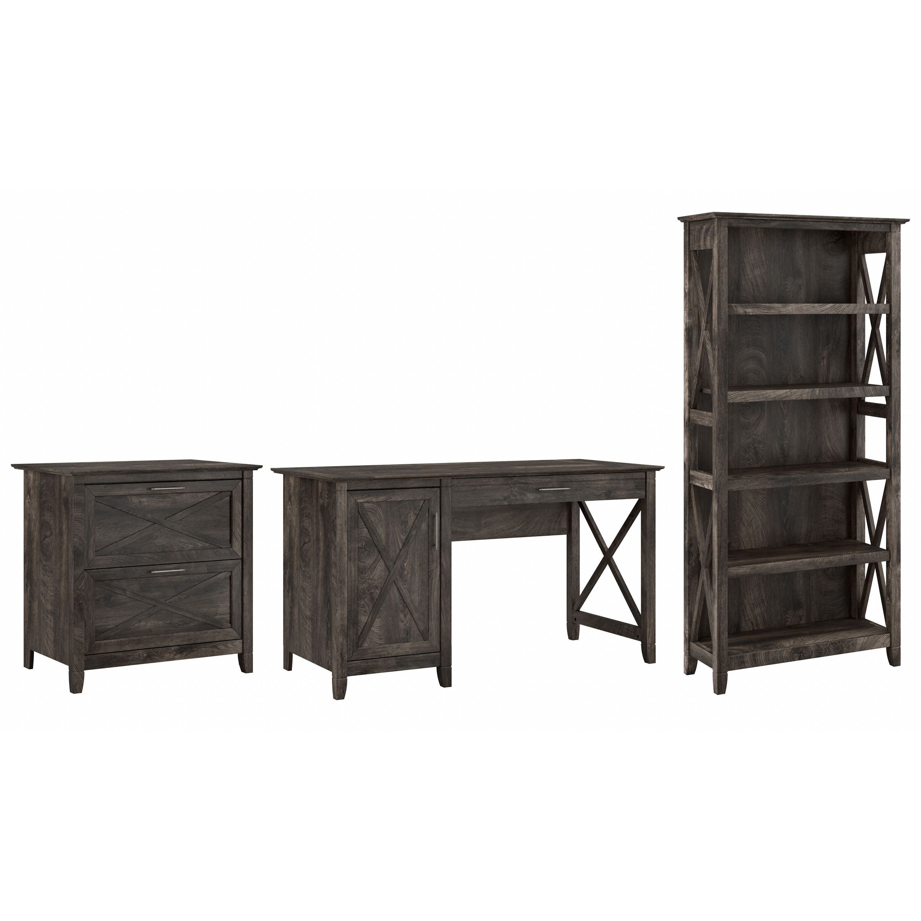 Shop Bush Furniture Key West 54W Computer Desk with 2 Drawer Lateral File Cabinet and 5 Shelf Bookcase 02 KWS009GH #color_dark gray hickory