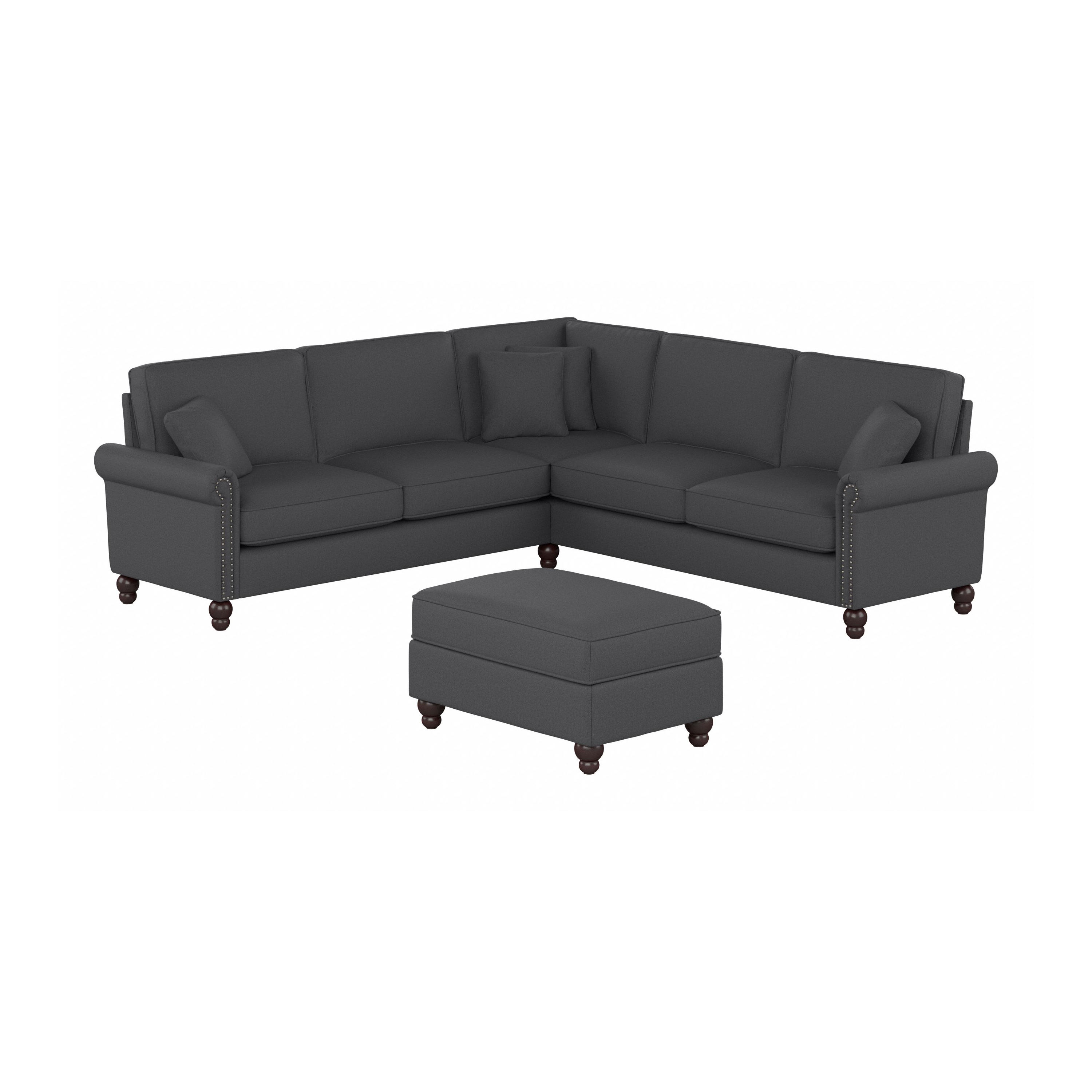Shop Bush Furniture Coventry 99W L Shaped Sectional Couch with Ottoman 02 CVN003CGH #color_charcoal gray herringbone fabr