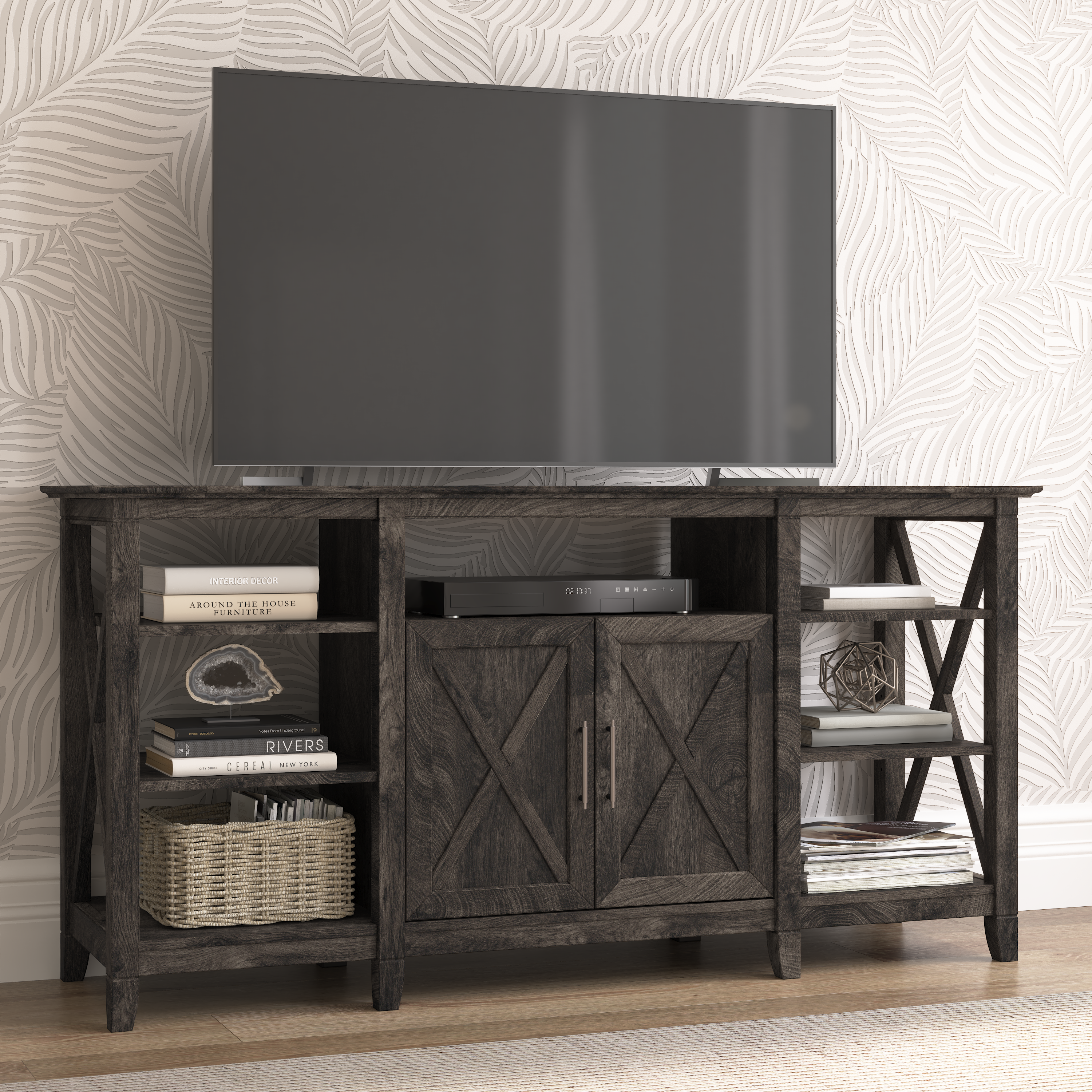 Shop Bush Furniture Key West Tall TV Stand for 65 Inch TV 01 KWV160GH-03 #color_dark gray hickory