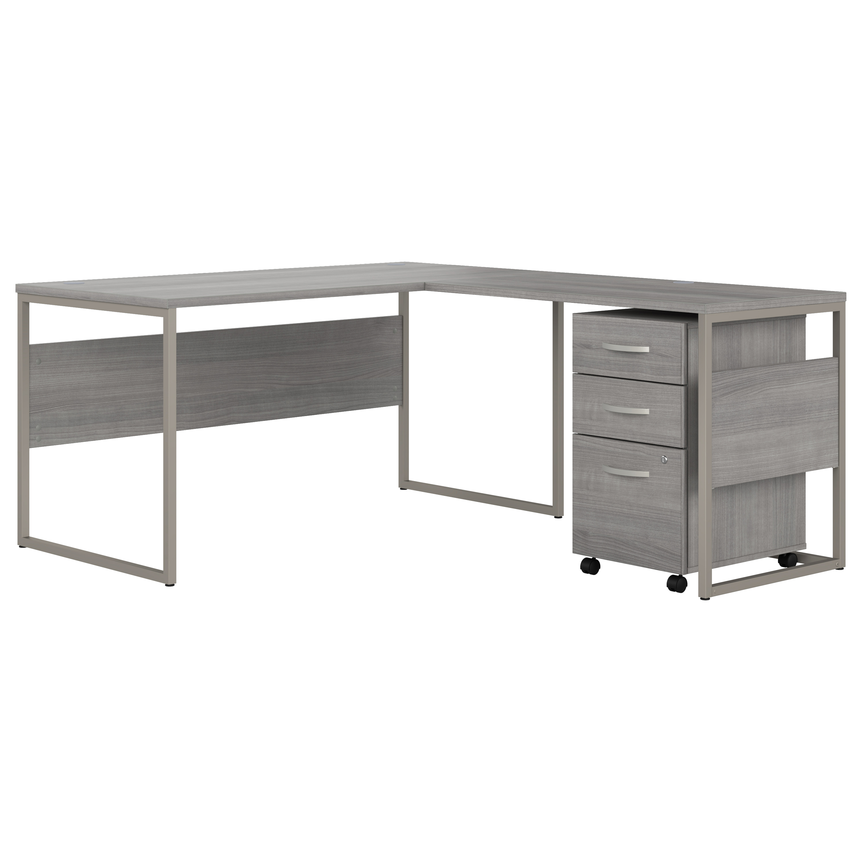 Shop Bush Business Furniture Hybrid 60W x 30D L Shaped Table Desk with Mobile File Cabinet 02 HYB029PGSU #color_platinum gray