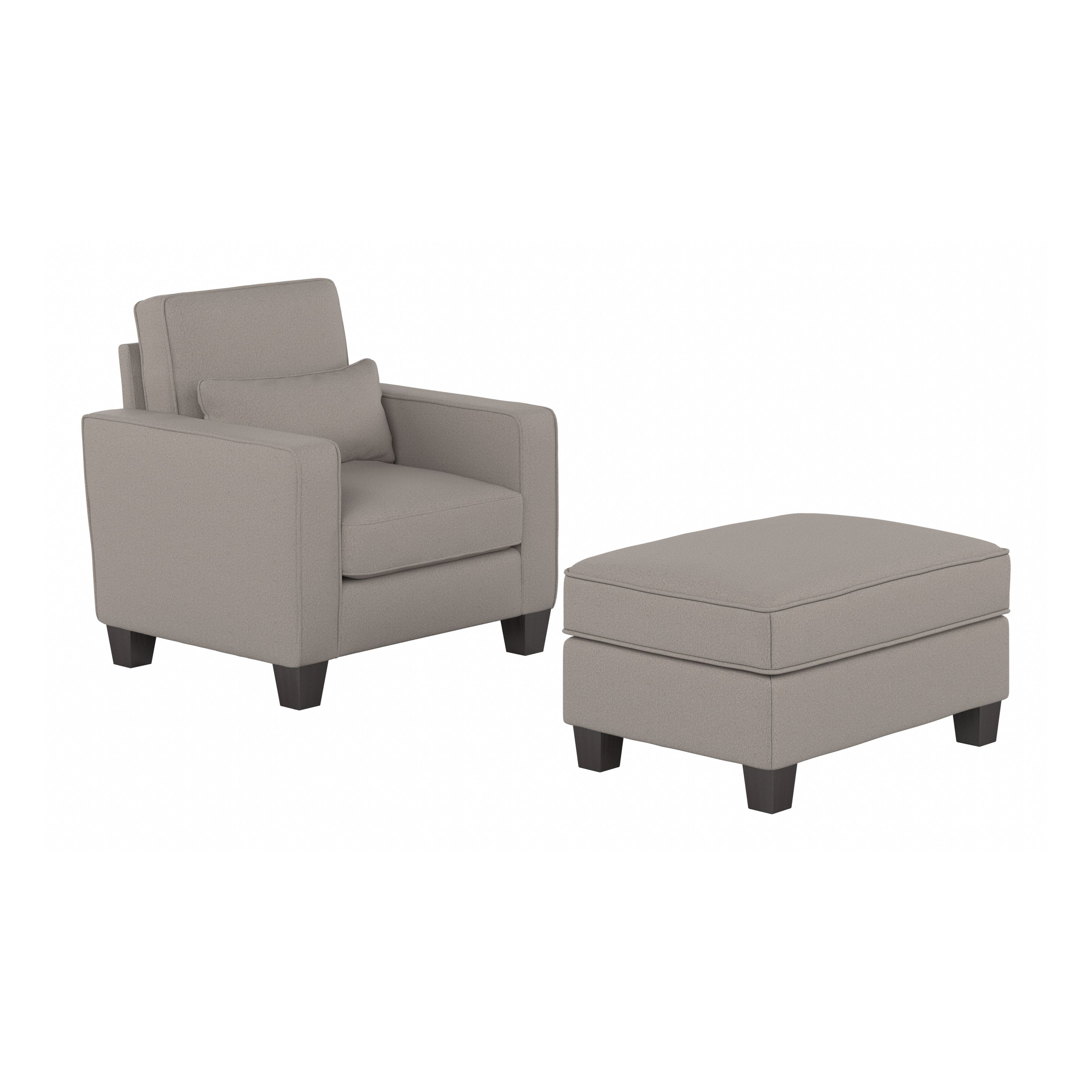 Shop Bush Furniture Stockton Accent Chair with Ottoman Set 02 SKT010BGH #color_beige herringbone fabric