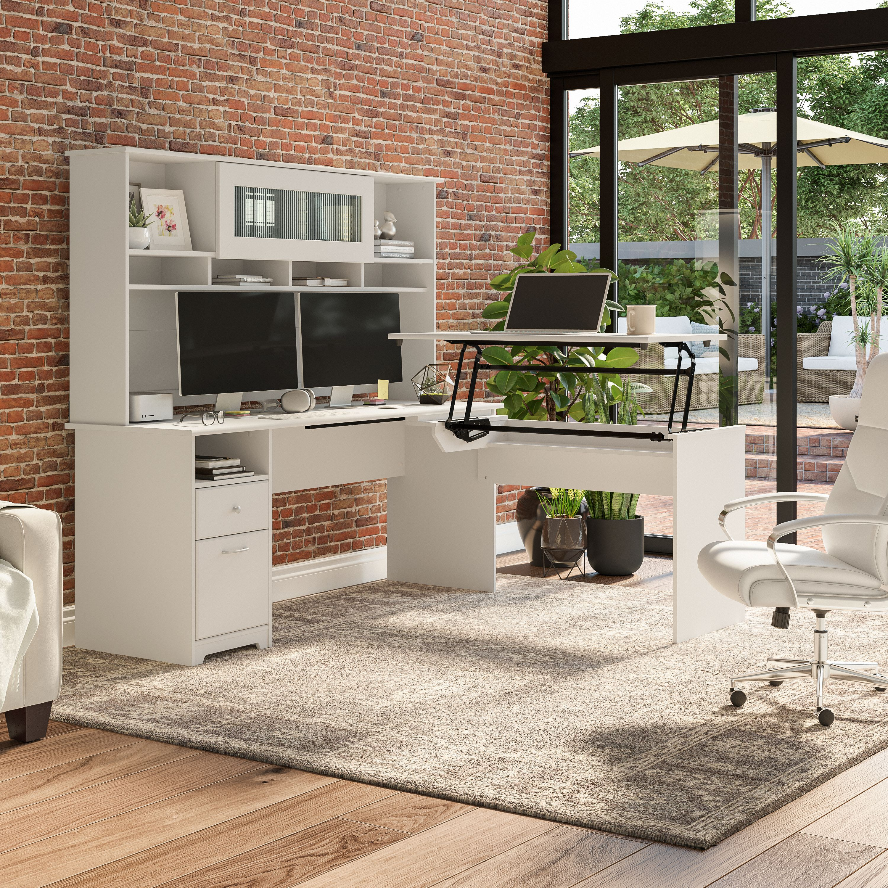 Shop Bush Furniture Cabot 72W 3 Position Sit to Stand L Shaped Desk with Hutch 01 CAB052WHN #color_white