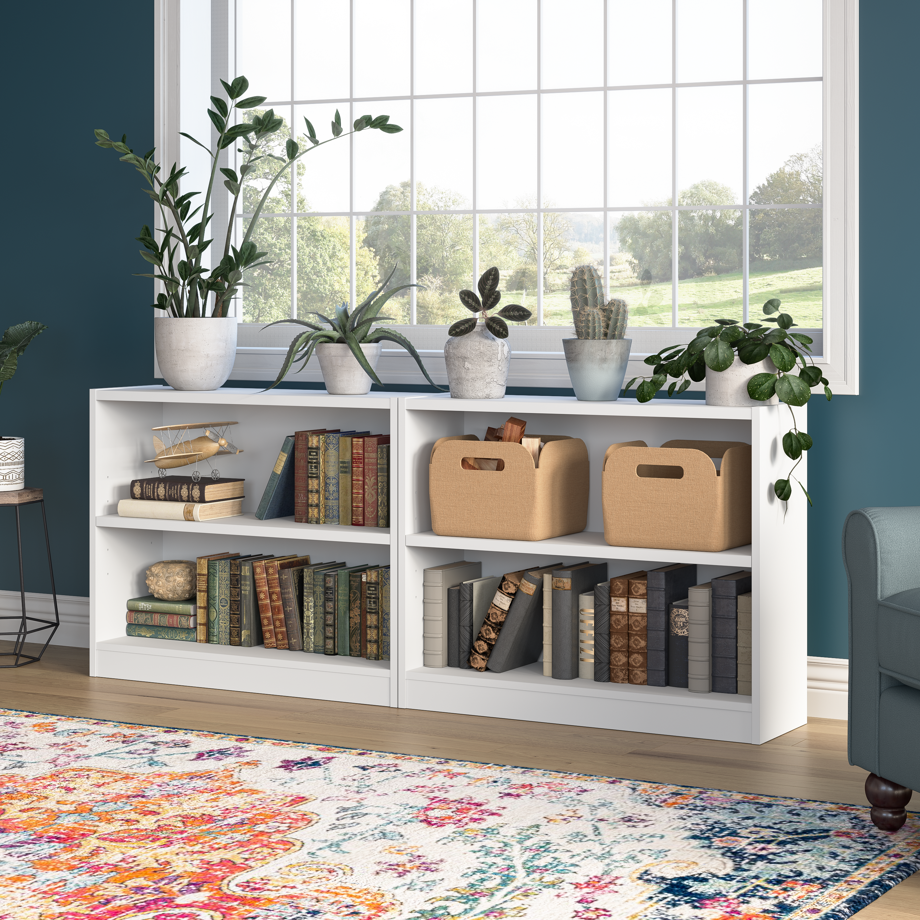 Shop Bush Furniture Universal Small 2 Shelf Bookcase - Set of 2 01 UB001PW #color_pure white