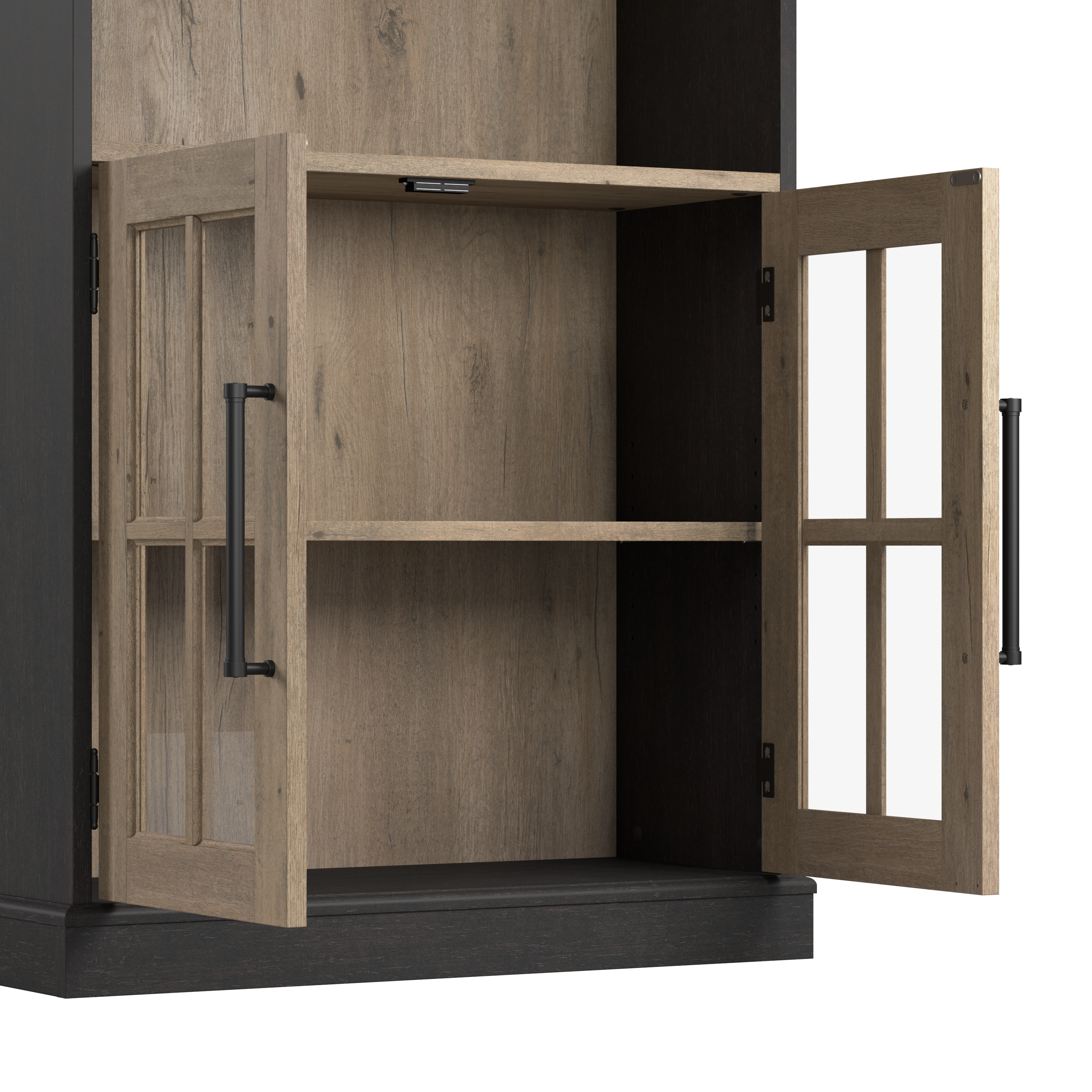 Shop Bush Furniture Westbrook 32W Storage Cabinet with Glass Doors 03 WBV132V2R-03 #color_vintage black/restored tan hickory