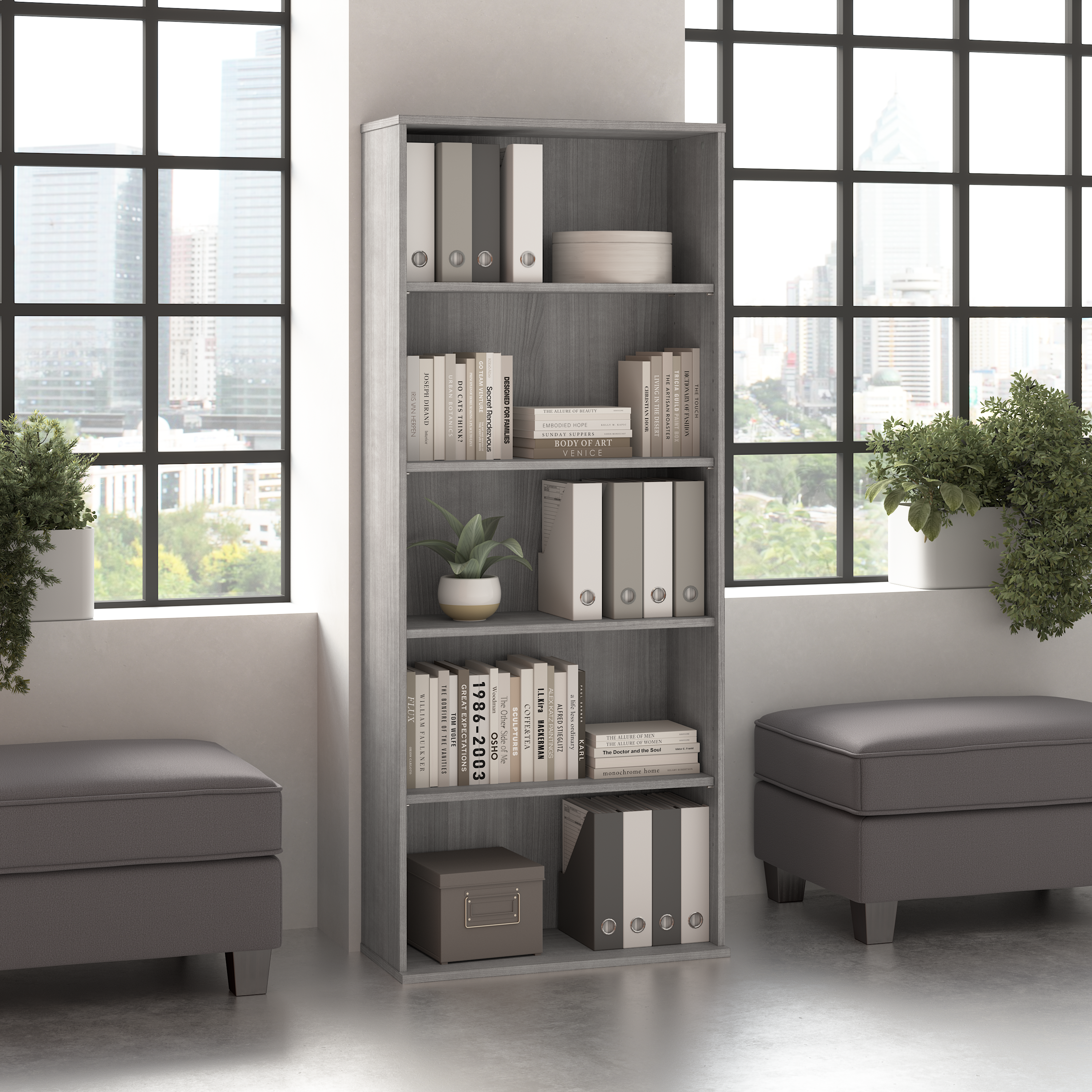 Shop Bush Business Furniture Hustle Tall 5 Shelf Bookcase 01 HUB230PG #color_platinum gray
