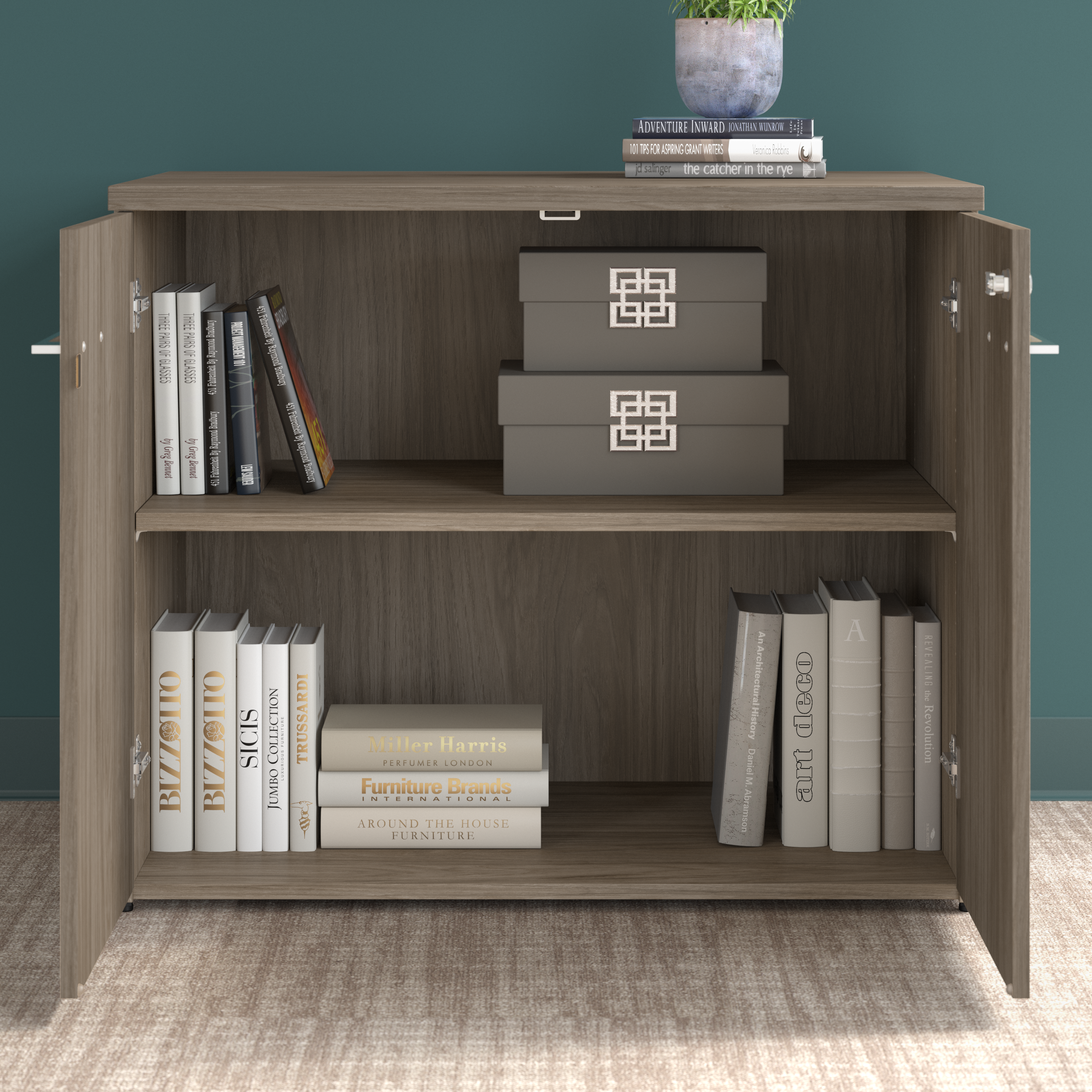 Shop Bush Business Furniture Office 500 5 Shelf Bookcase with Doors 03 OFB136MH #color_modern hickory