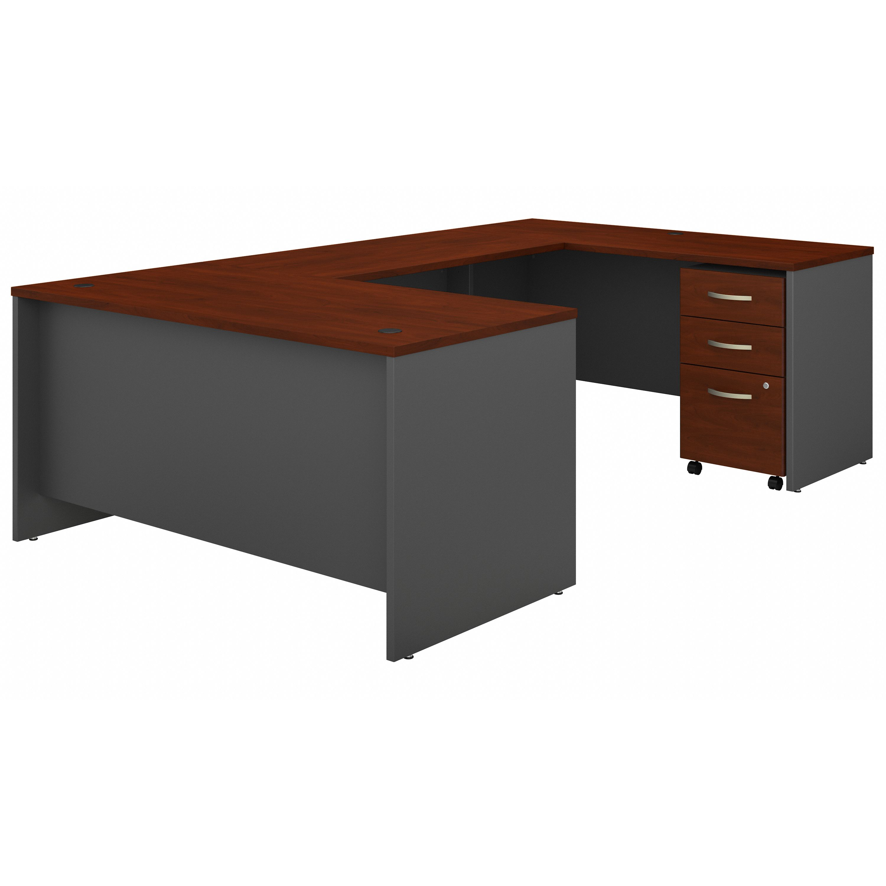 Shop Bush Business Furniture Series C 60W U Shaped Desk with 3 Drawer Mobile File Cabinet 02 SRC148HCSU #color_hansen cherry/graphite gray